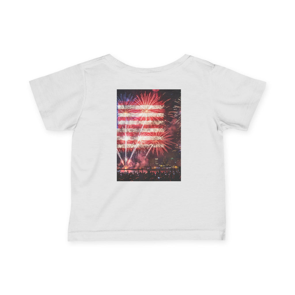 Infant Tee — Vintage Fireworks American Flag Graphic (4th of July Baby Shirt)