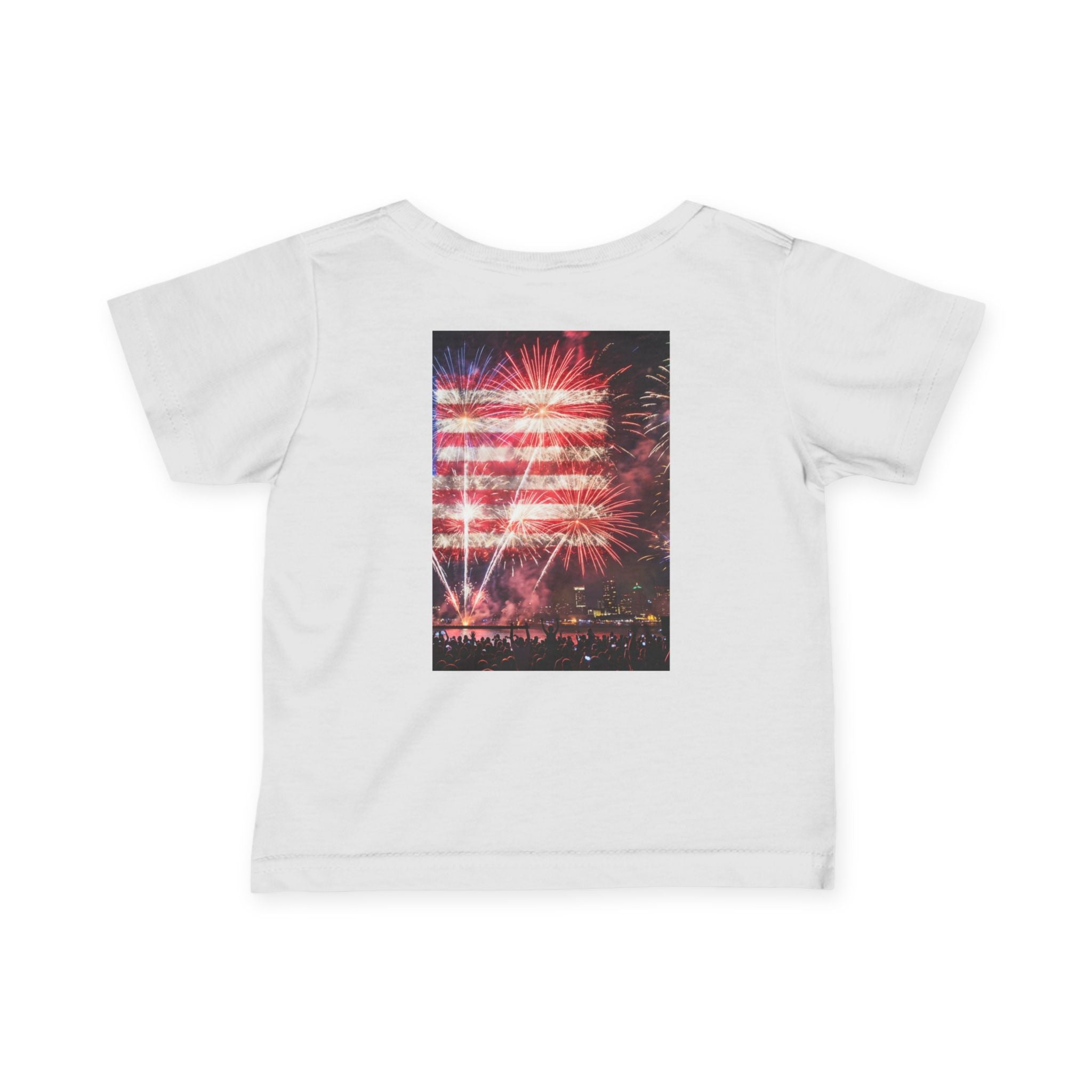 Infant Tee — Vintage Fireworks American Flag Graphic (4th of July Baby Shirt)
