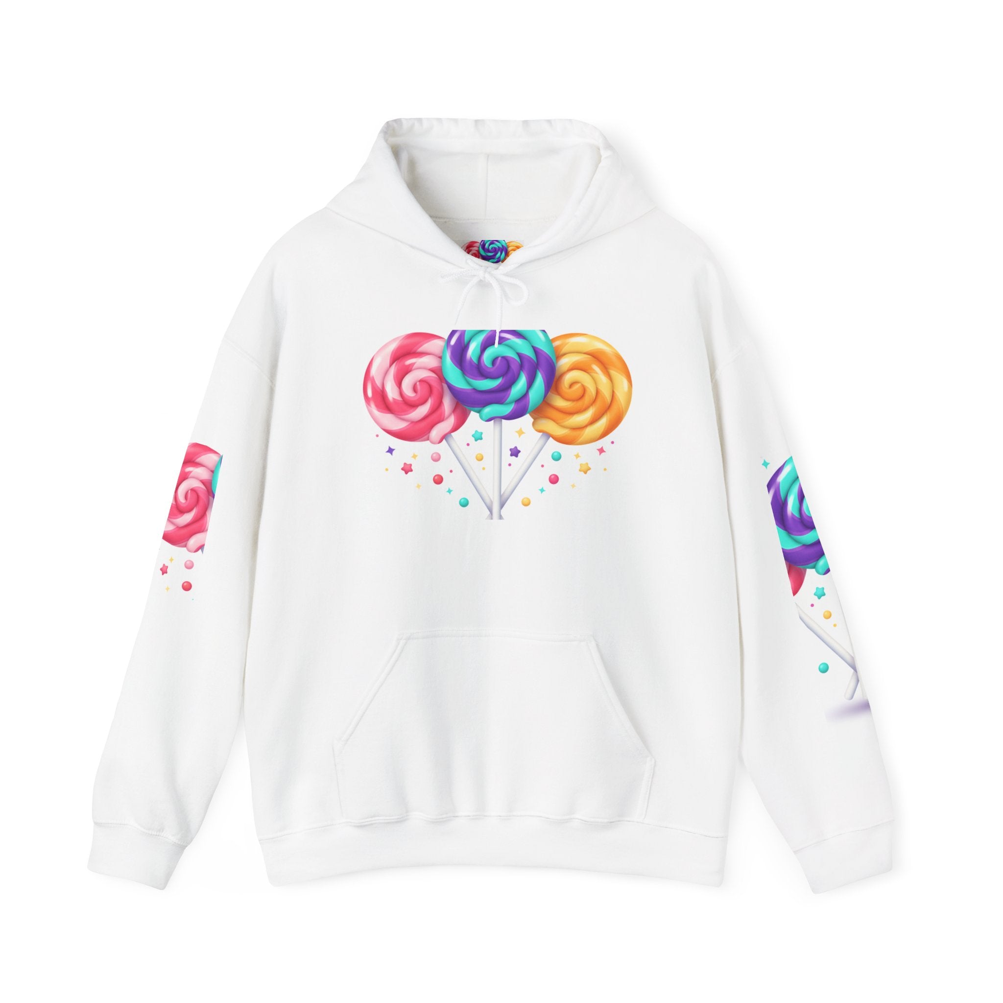 Lollipop Trio Hoodie – Colorful Candy Graphic Pullover