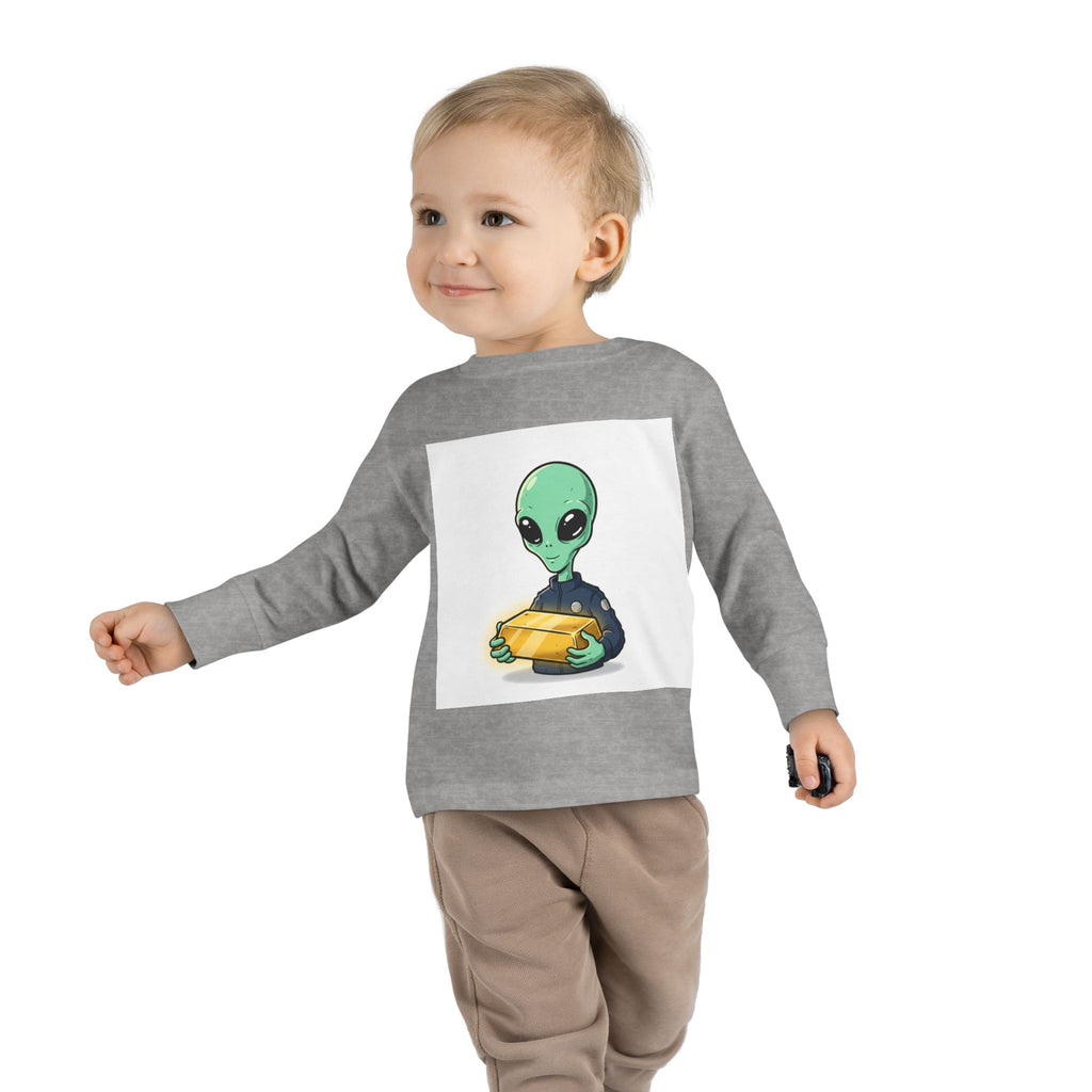 Alien Holding Gold Bar Toddler Long Sleeve Tee