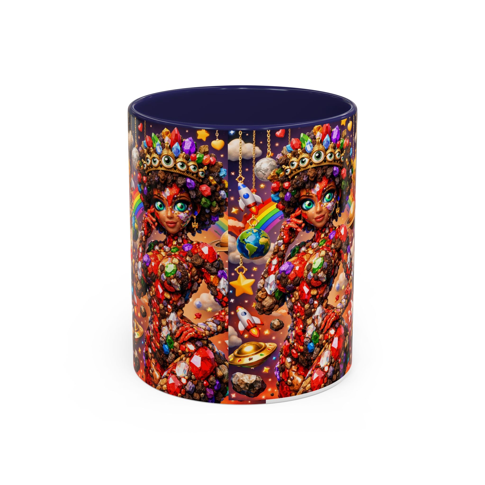 Celestial Candy Goddess Accent Coffee Mug — Colorful Cosmic Fantasy 11/15oz