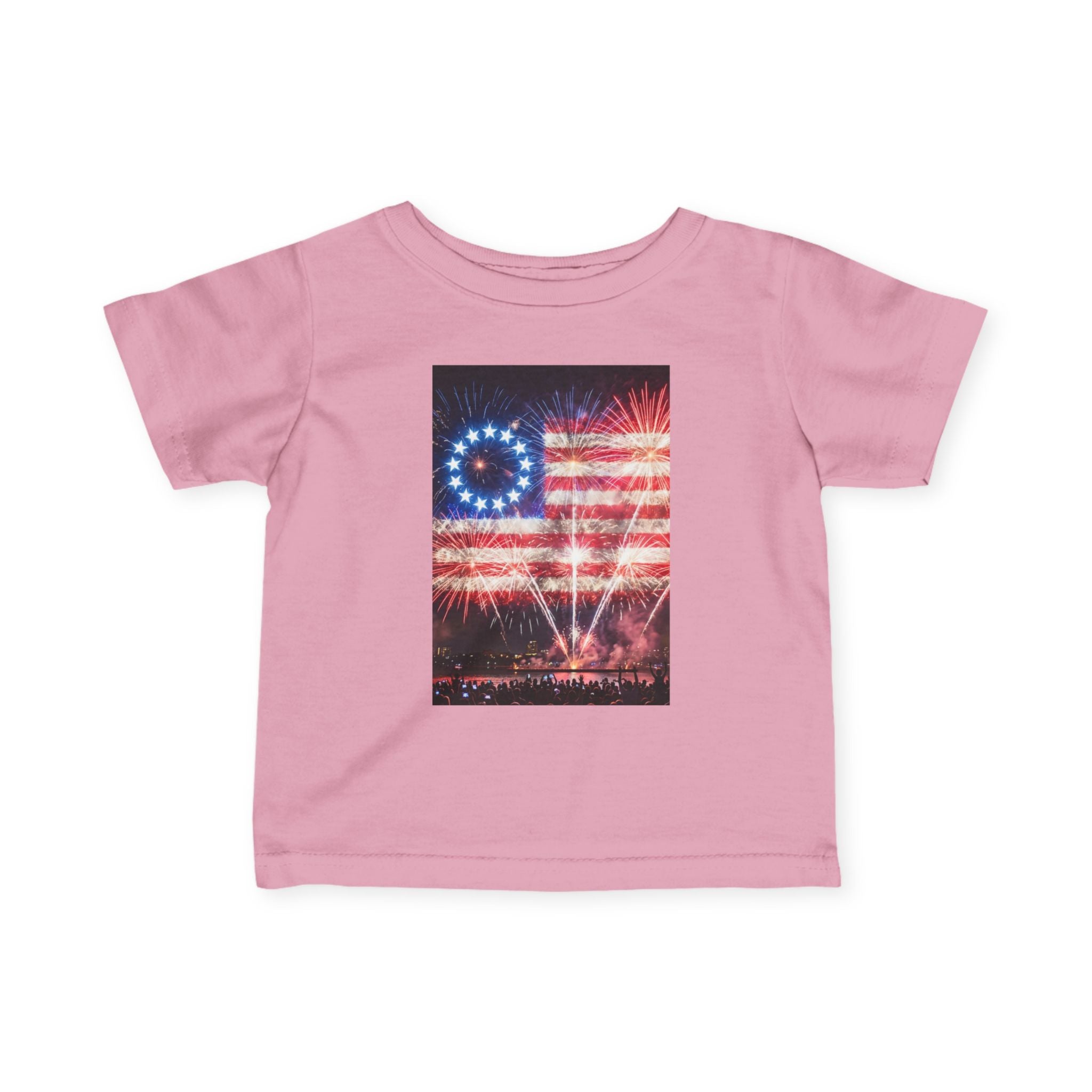 Infant Tee — Vintage Fireworks American Flag Graphic (4th of July Baby Shirt)