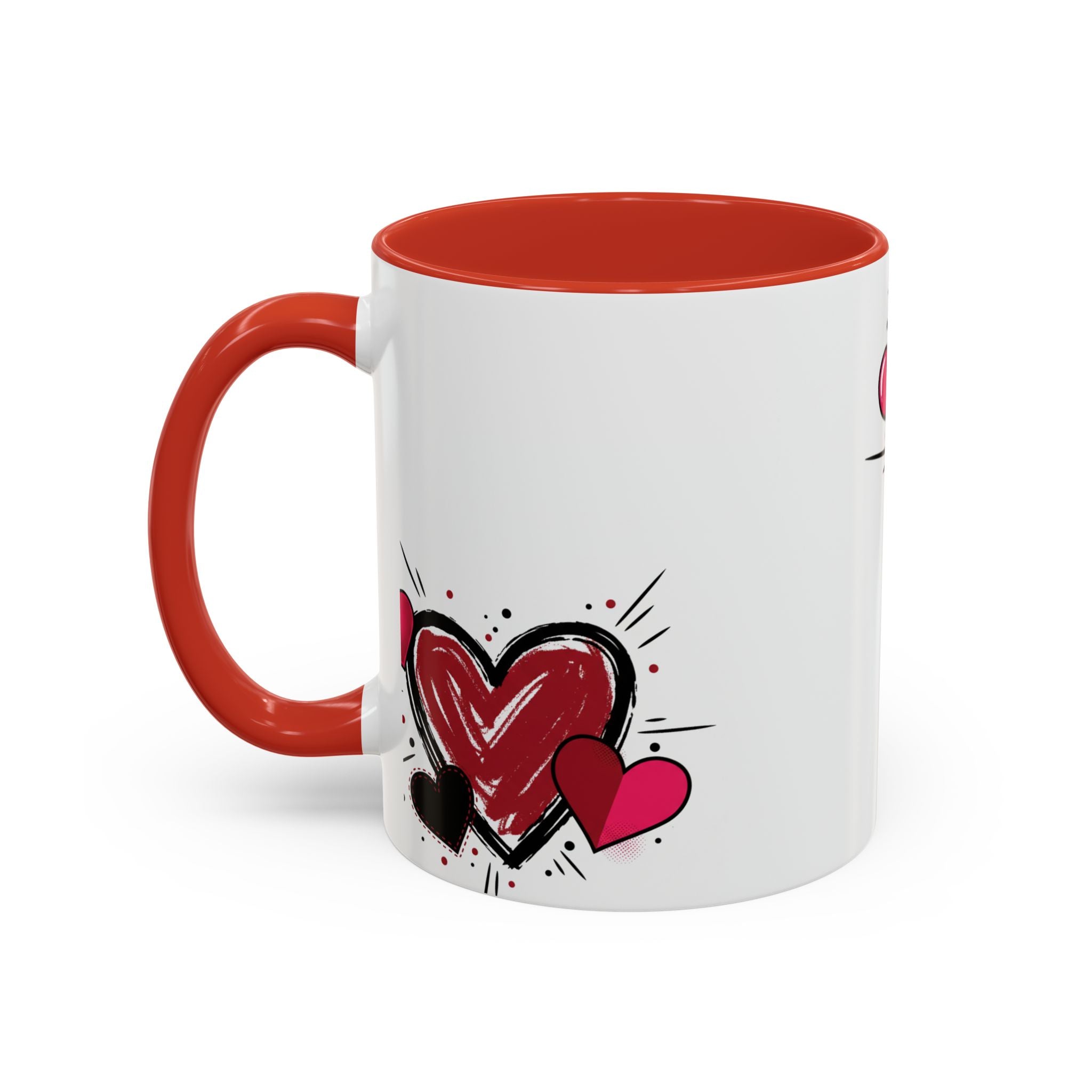 Hand-Drawn Hearts Accent Coffee Mug – Romantic Valentine’s Day Gift (11/15oz)