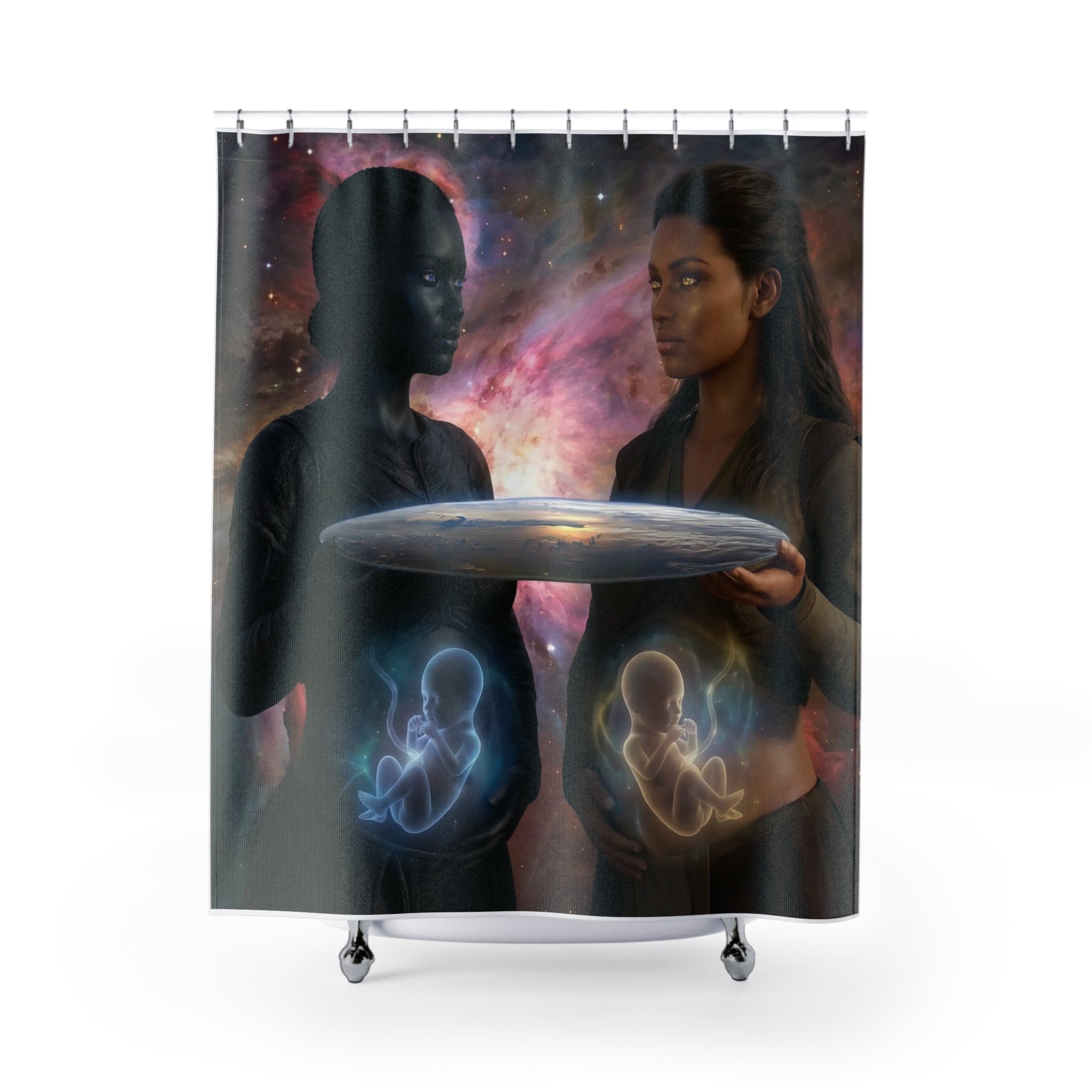 Shower Curtain — Cosmic Maternity Art: Expecting Souls Galaxy Bathroom Decor