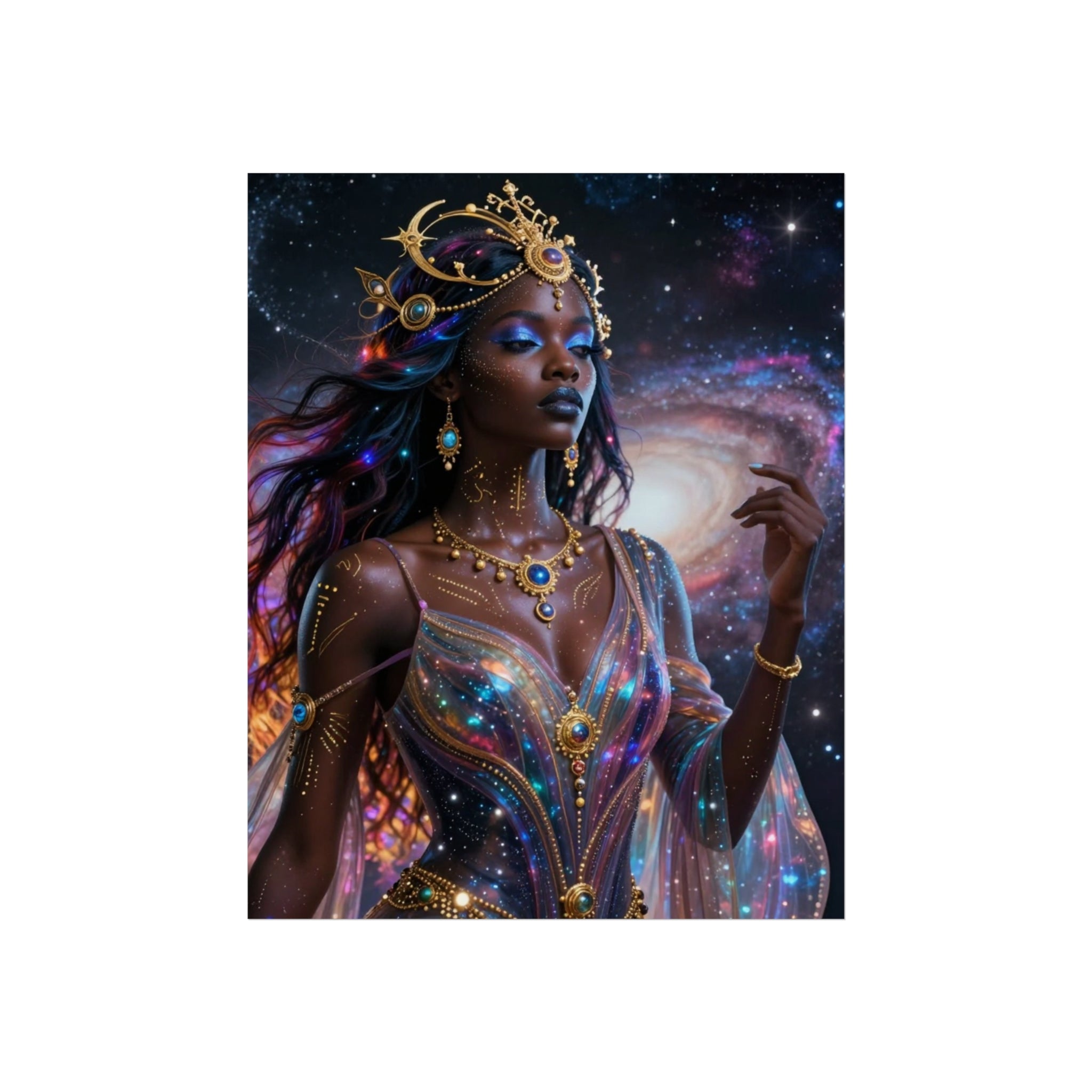 Goddess of the Galaxy Fine Art Poster — Cosmic Afro-Fantasy Wall Art