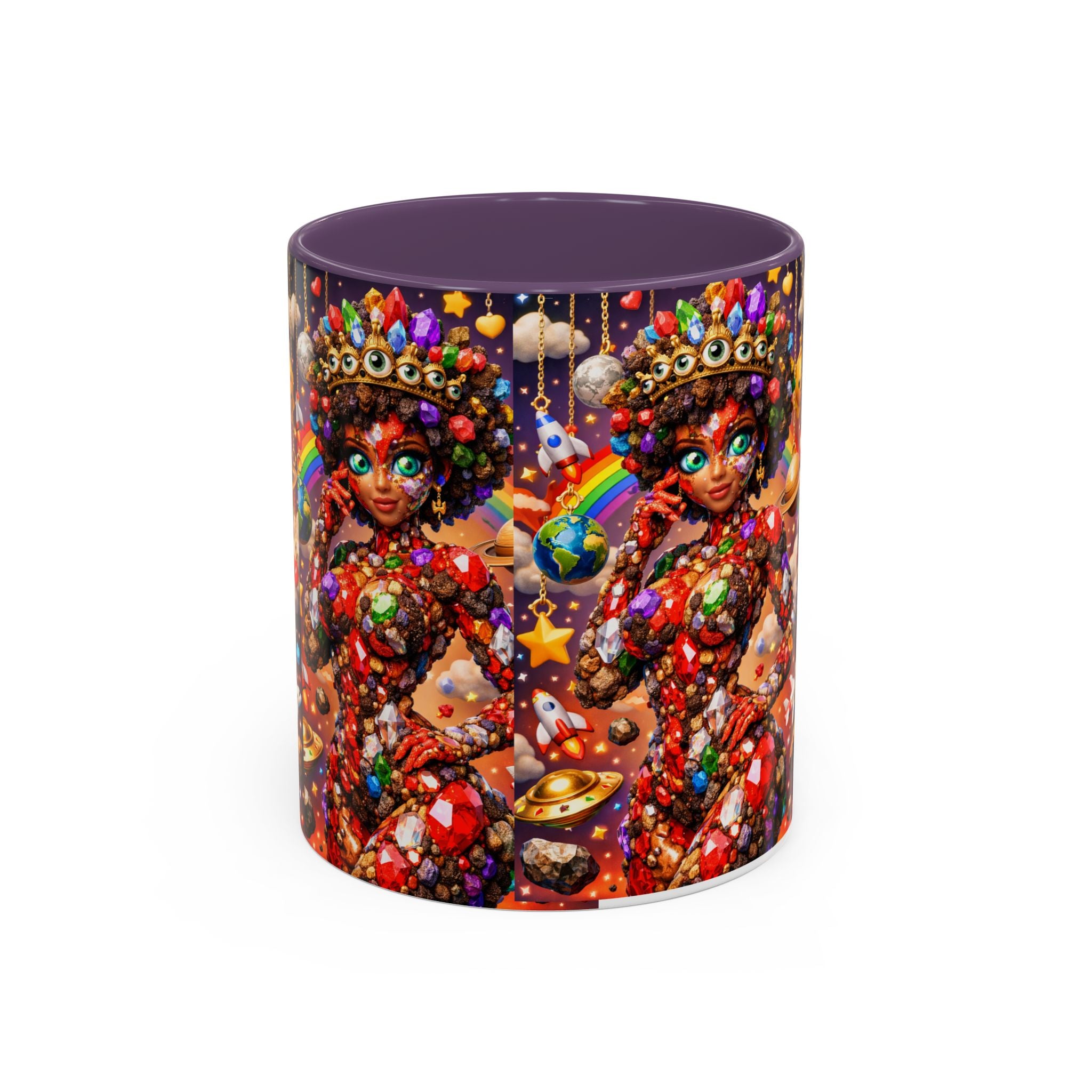 Celestial Candy Goddess Accent Coffee Mug — Colorful Cosmic Fantasy 11/15oz