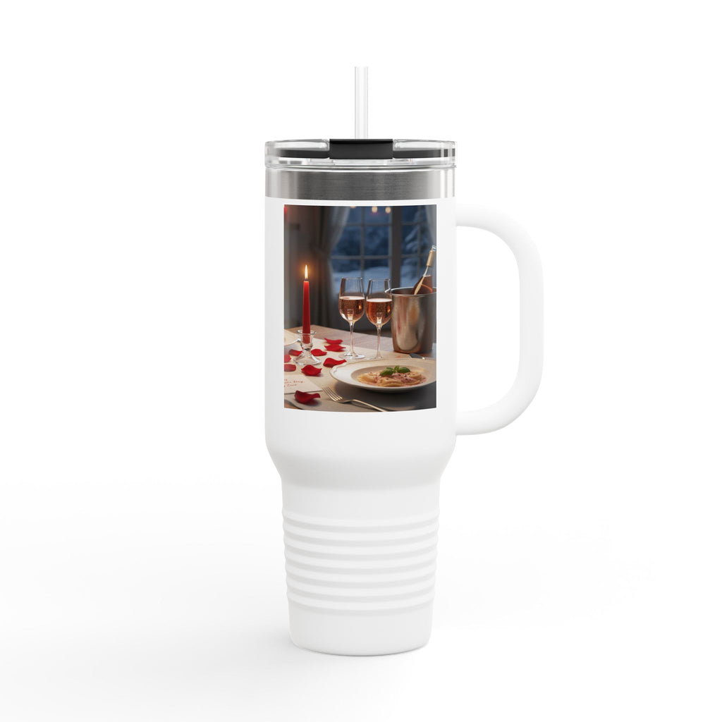 40oz Insulated Travel Mug — Romantic Candlelit Dinner Design