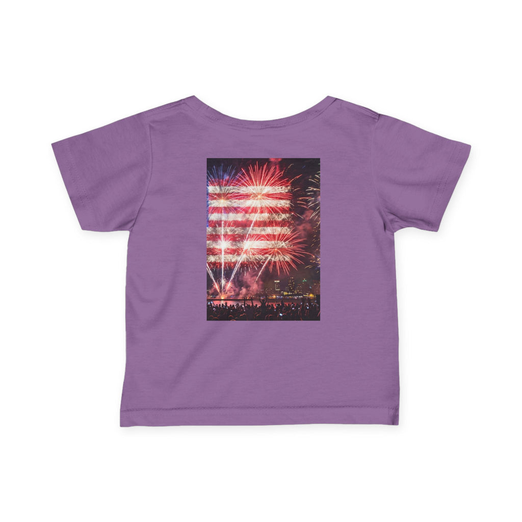 Infant Tee — Vintage Fireworks American Flag Graphic (4th of July Baby Shirt)