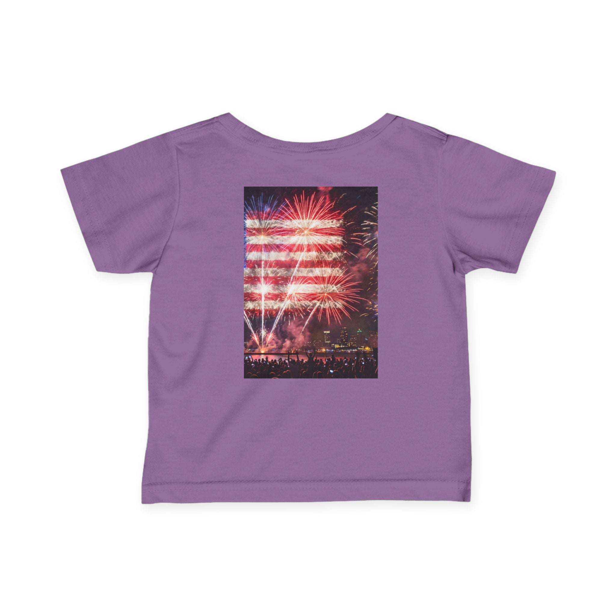 Infant Tee — Vintage Fireworks American Flag Graphic (4th of July Baby Shirt)