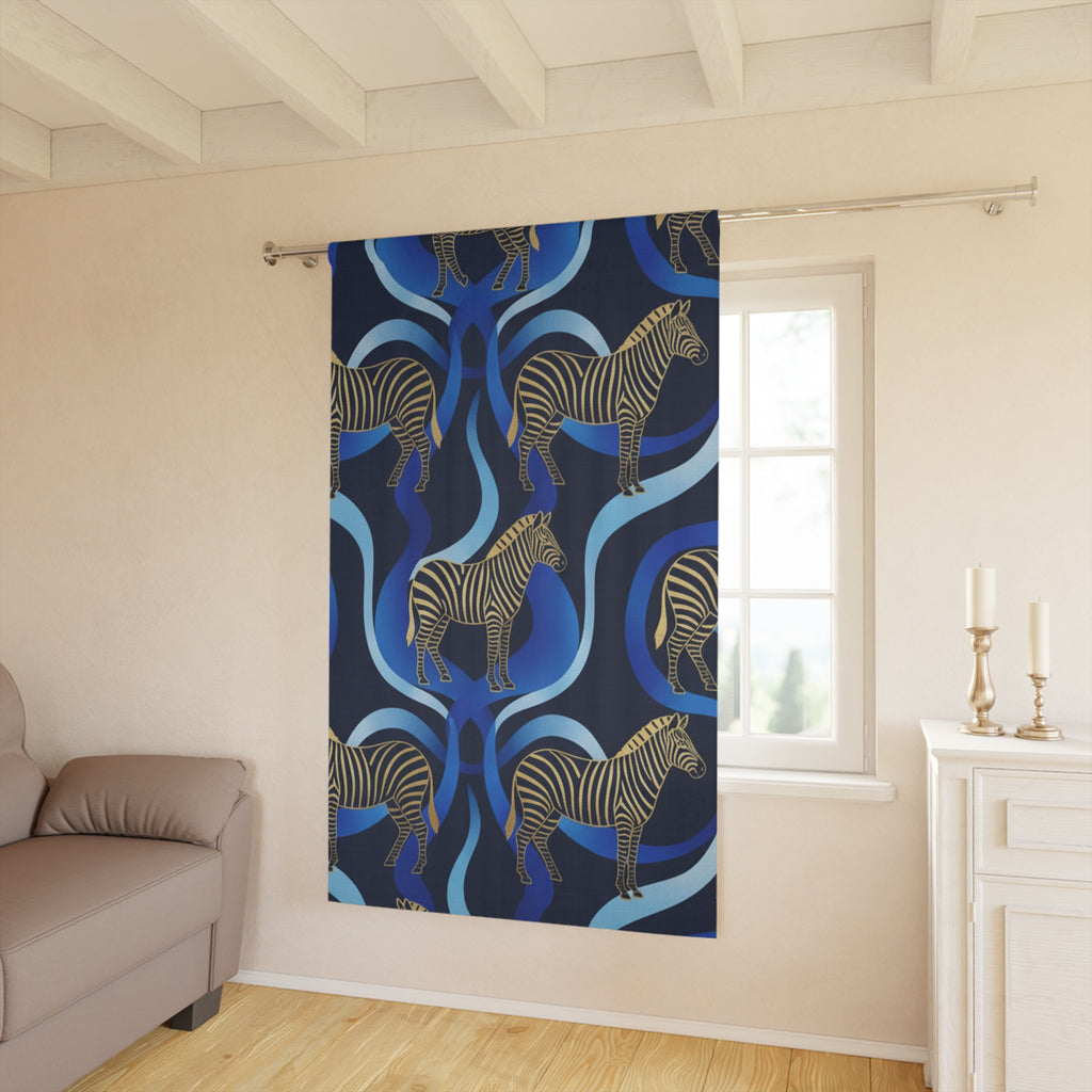 Zebra Wave Curtains — Blue Abstract Zebra Print Window Panel