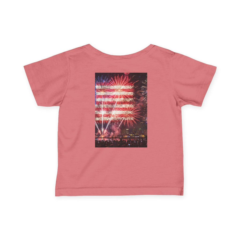 Infant Tee — Vintage Fireworks American Flag Graphic (4th of July Baby Shirt)