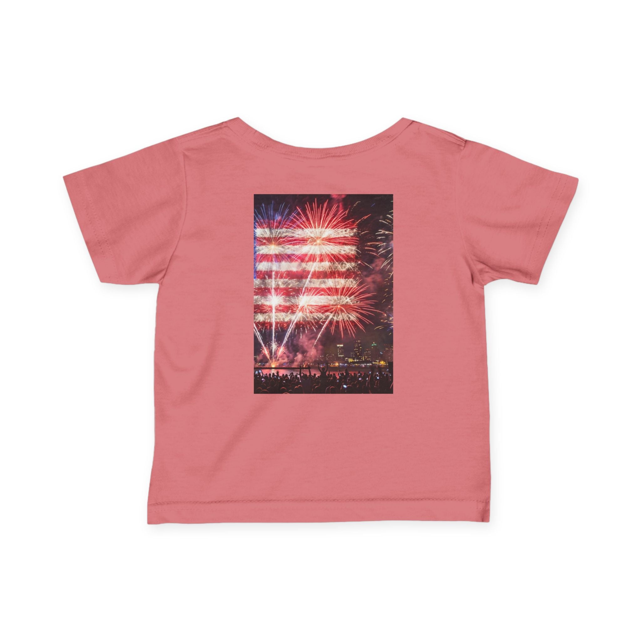 Infant Tee — Vintage Fireworks American Flag Graphic (4th of July Baby Shirt)