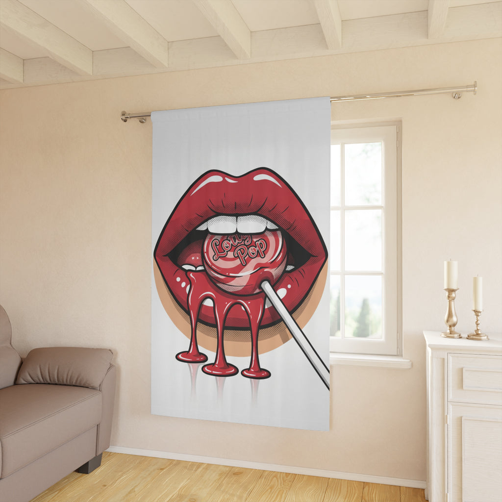 Candy Drip Window Curtain — Red Lips Lollipop Decorative Panel