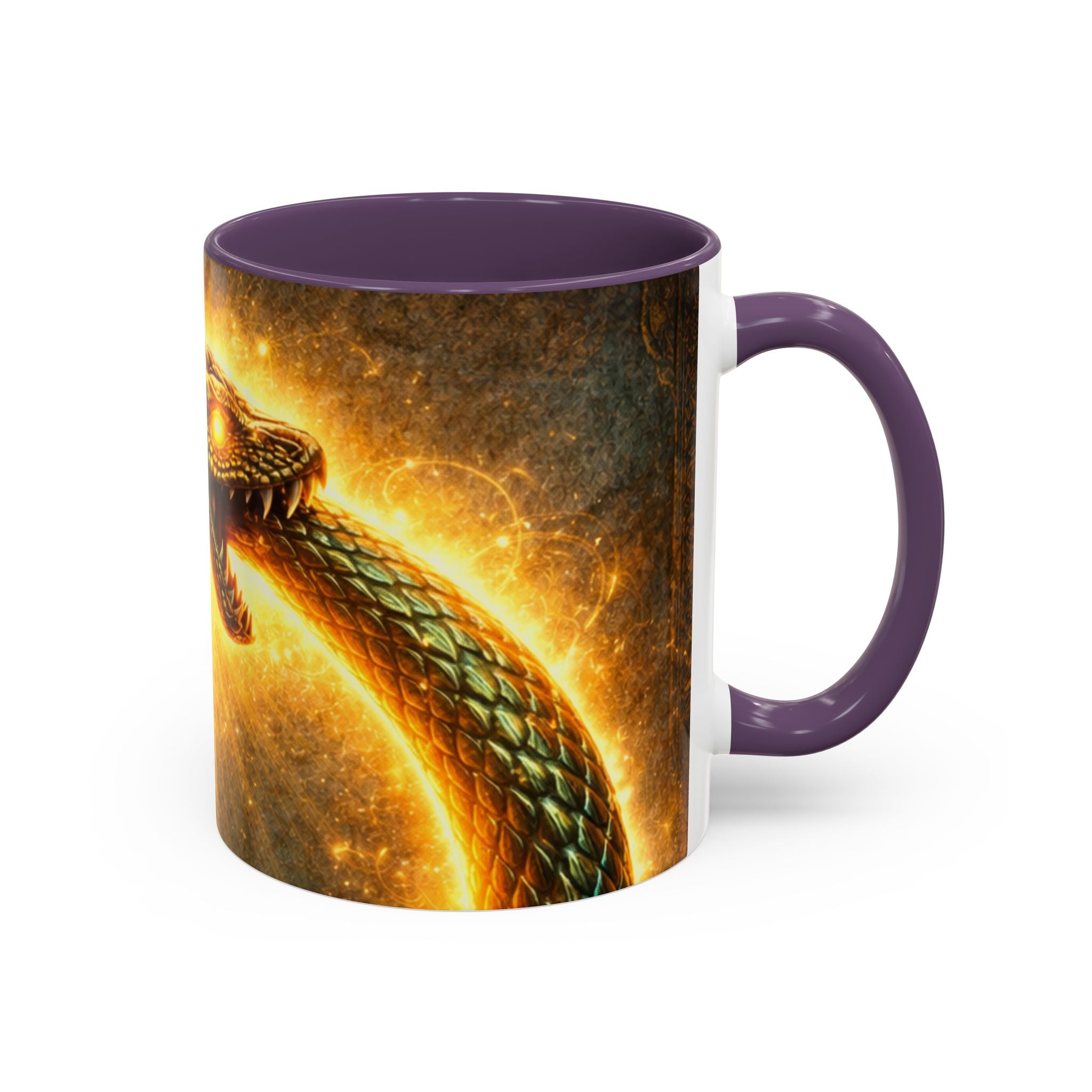 Ouroboros Serpent Accent Coffee Mug — Fiery Mythic Snake Design (11/15oz)