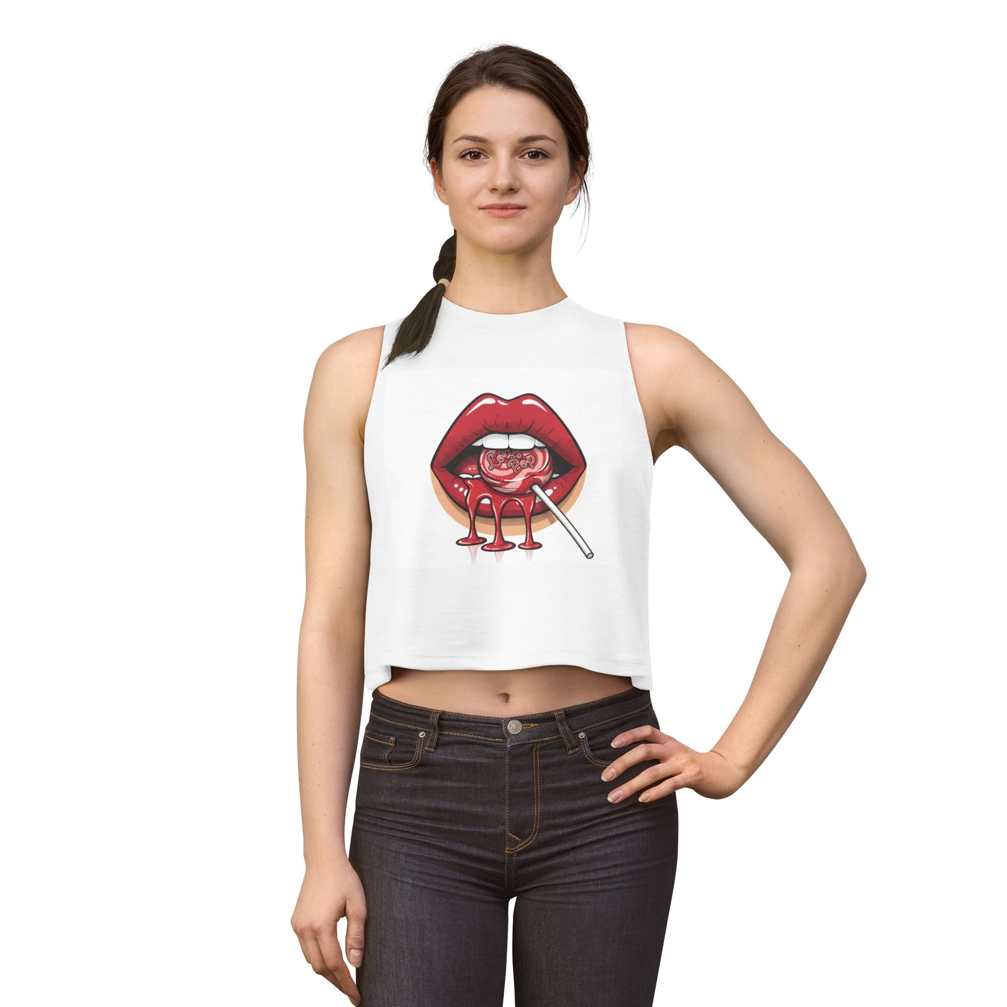 Lollipop Lips Crop Top — Retro Red Candy Graphic Women's Tank