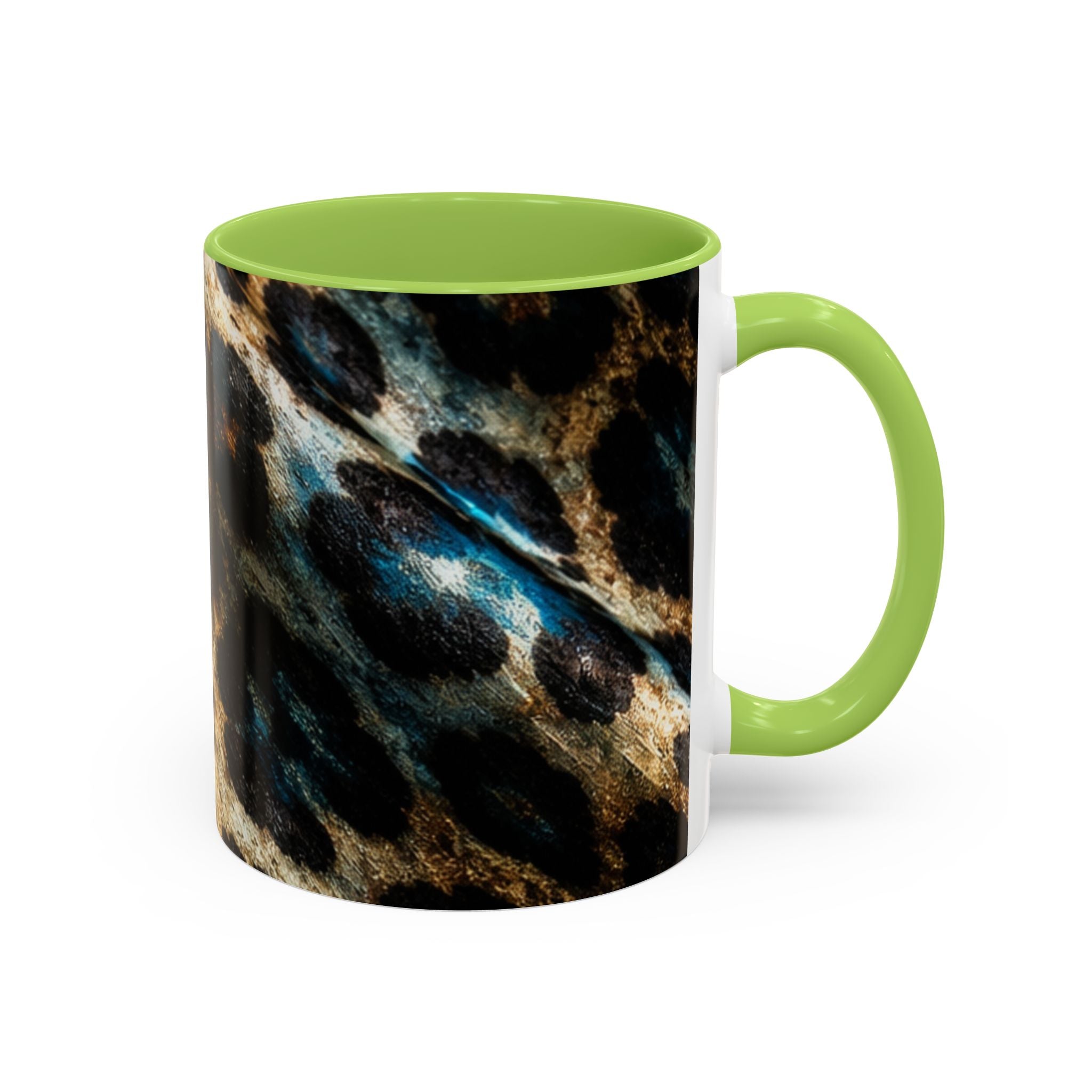 Teal Leopard Accent Coffee Mug — Bold Animal Print Ceramic Mug (11/15 oz)