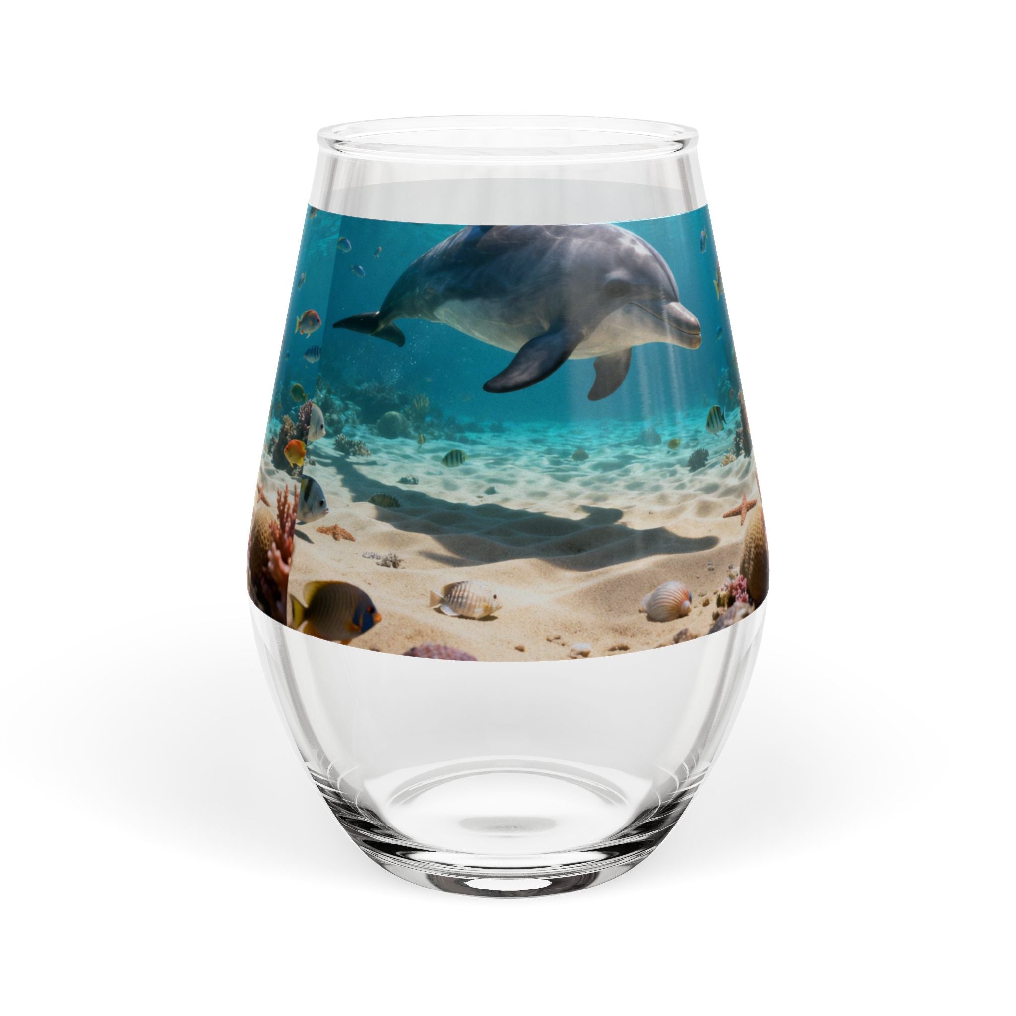 Dolphin Ocean Stemless Wine Glass – 11.75 oz Underwater Scene