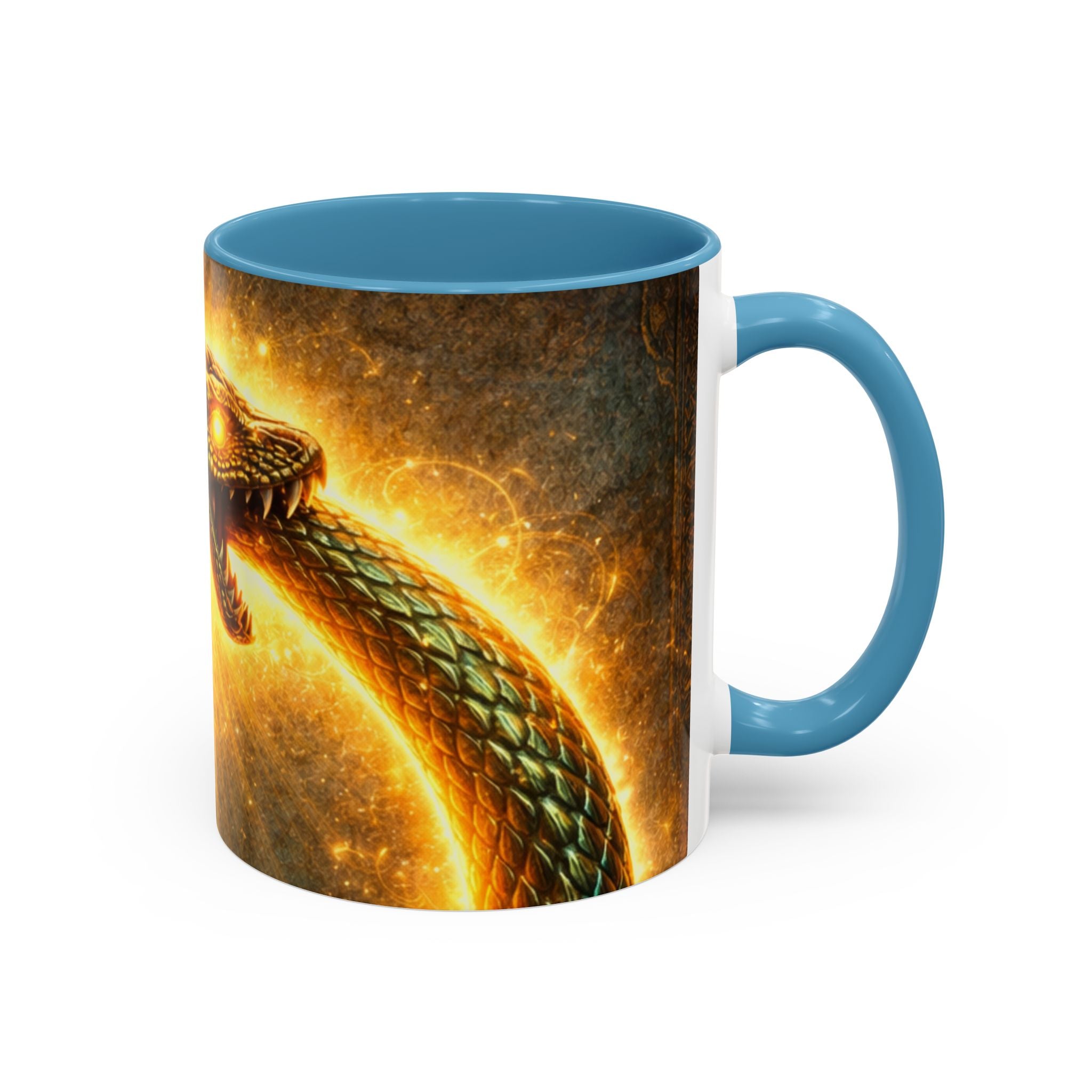 Ouroboros Serpent Accent Coffee Mug — Fiery Mythic Snake Design (11/15oz)