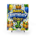 Happy Birthday Prince J Shower Curtain — Kids Party Bathroom Decor