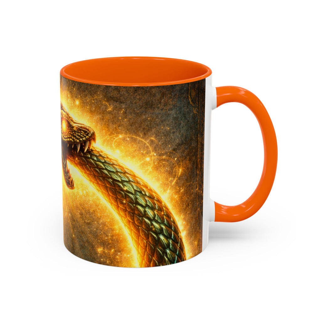 Ouroboros Serpent Accent Coffee Mug — Fiery Mythic Snake Design (11/15oz)