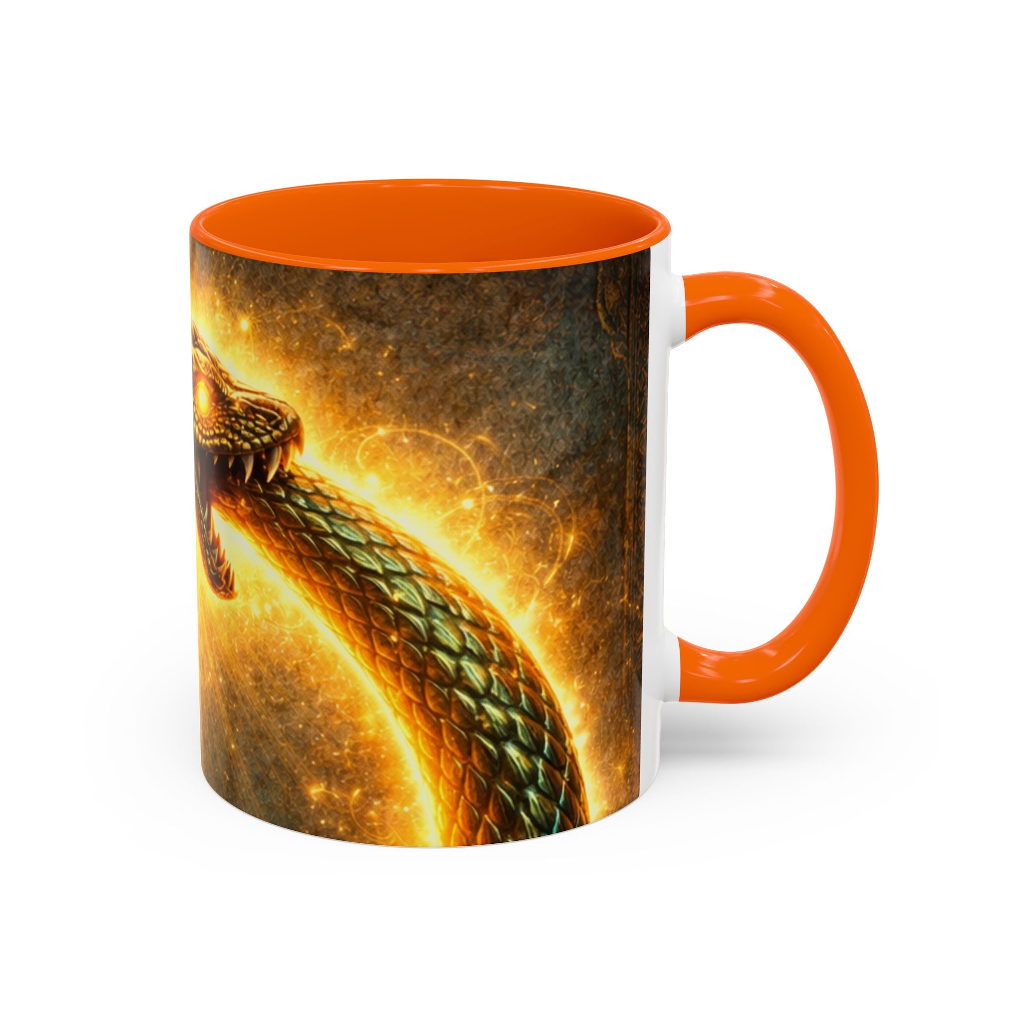 Ouroboros Serpent Accent Coffee Mug — Fiery Mythic Snake Design (11/15oz)