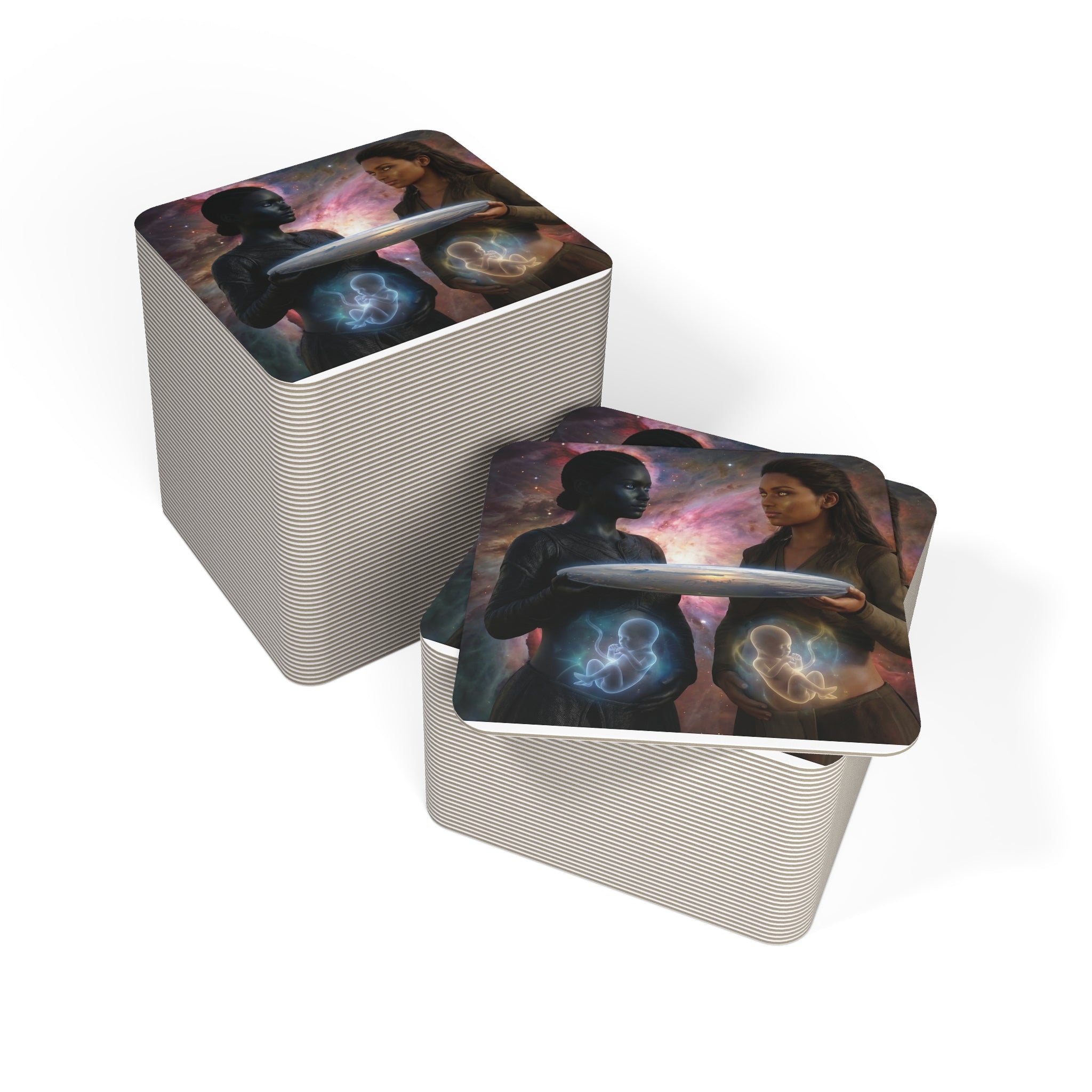 Mystical Duality Coasters — Cosmic Mothers Artwork (Set of 50/100)