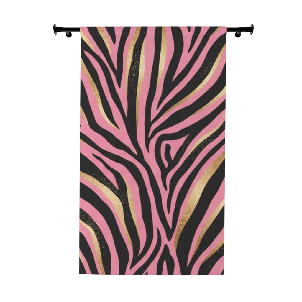 Pink Zebra Print Curtain Panel — Bold Animal Stripe Window Drapery