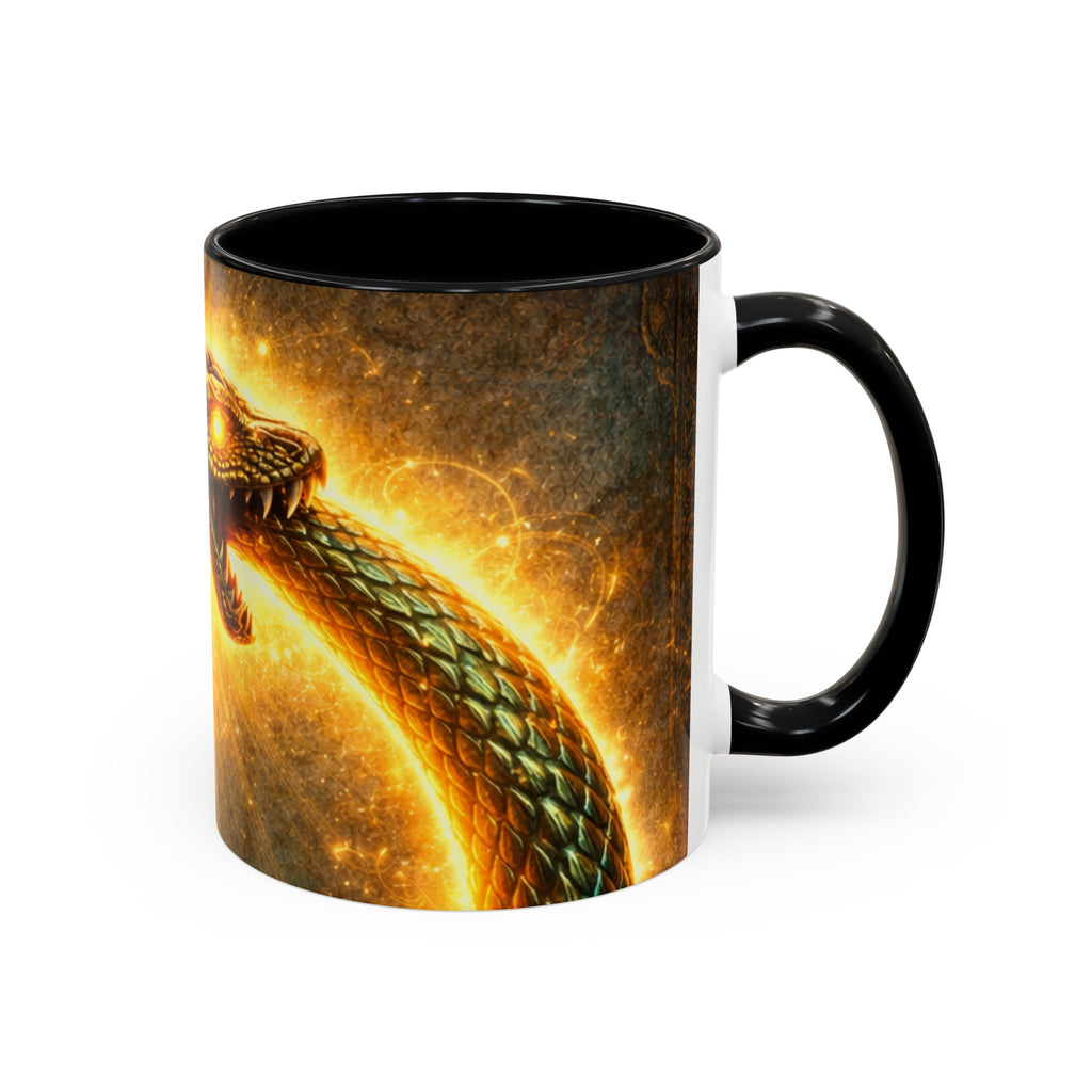 Ouroboros Serpent Accent Coffee Mug — Fiery Mythic Snake Design (11/15oz)