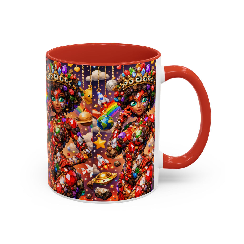 Celestial Candy Goddess Accent Coffee Mug — Colorful Cosmic Fantasy 11/15oz
