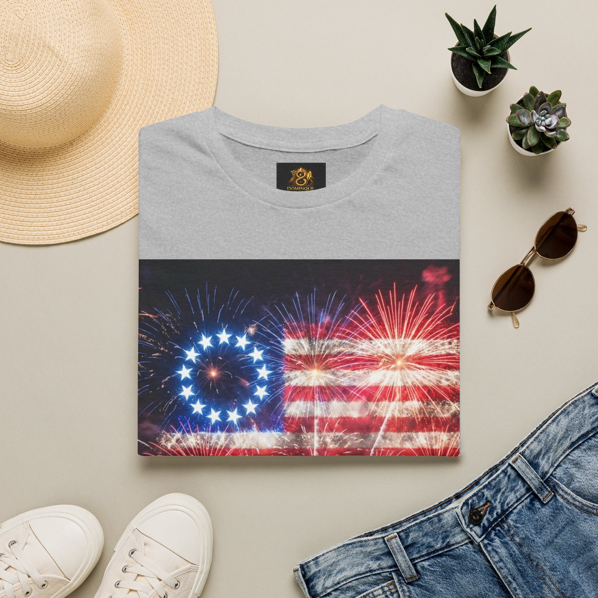 American Flag Fireworks T-Shirt — Betsy Ross Stars & Stripes Patriotic Tee for 4th of July