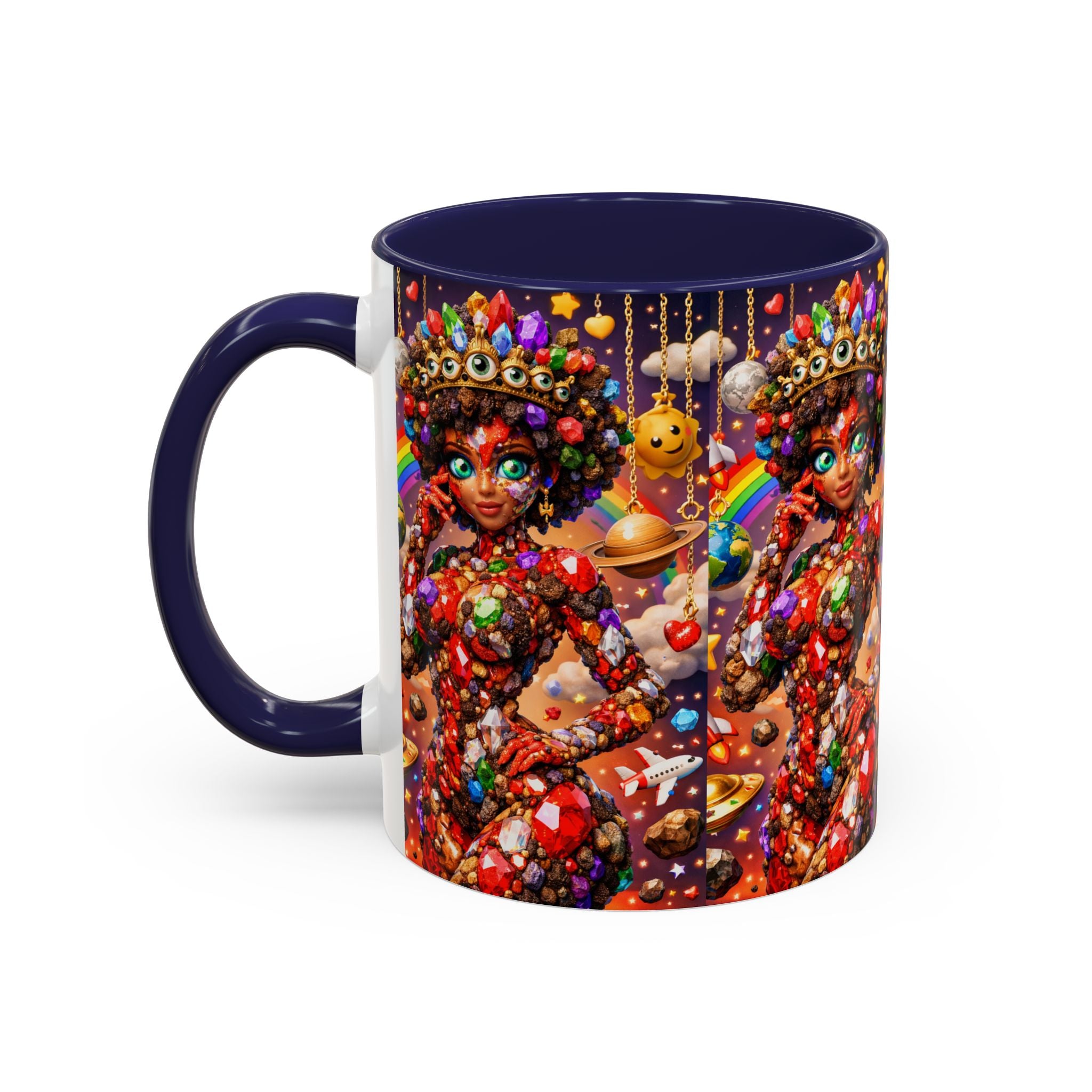 Celestial Candy Goddess Accent Coffee Mug — Colorful Cosmic Fantasy 11/15oz
