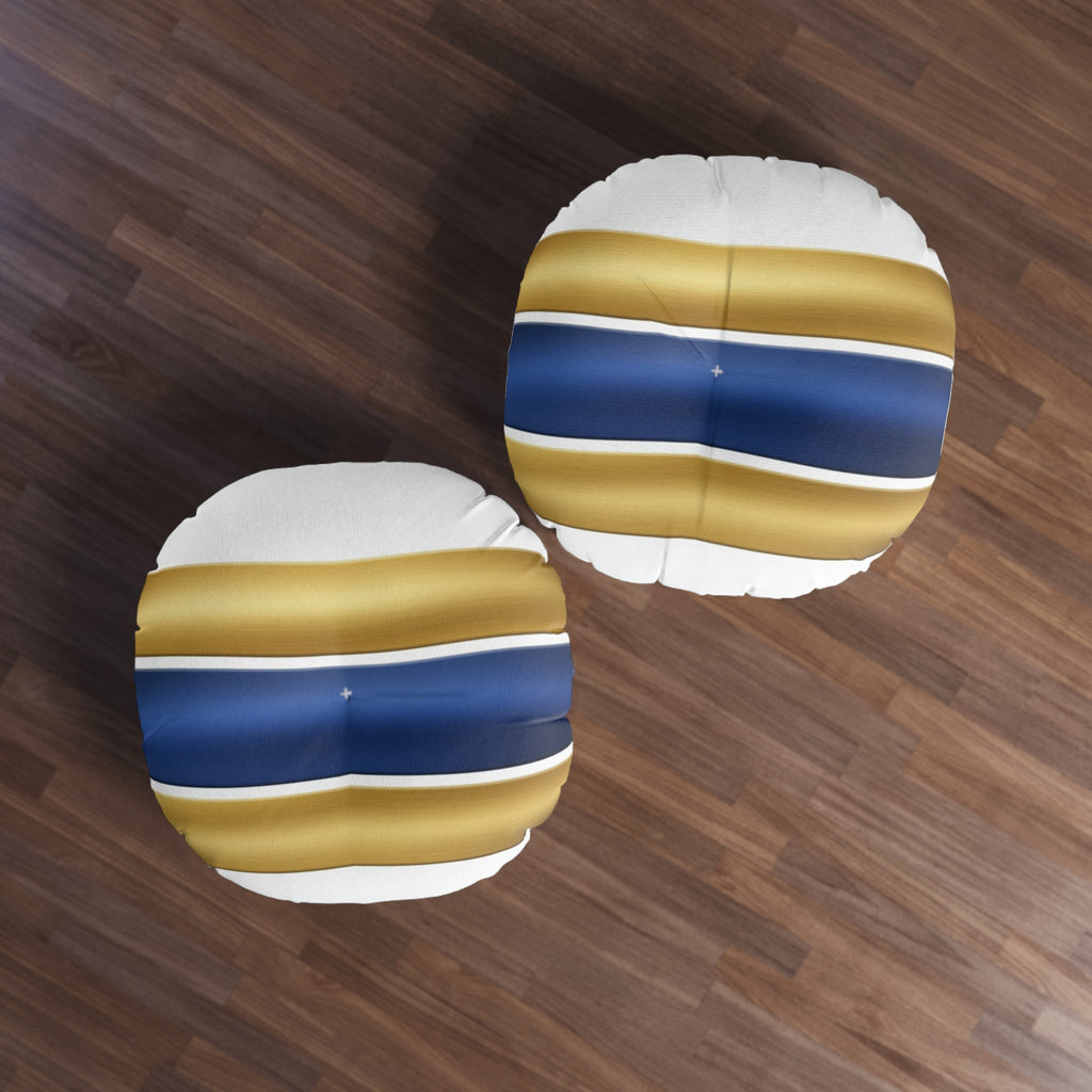 Round Tufted Floor Pillow — Navy & Gold Striped Accent Cushion