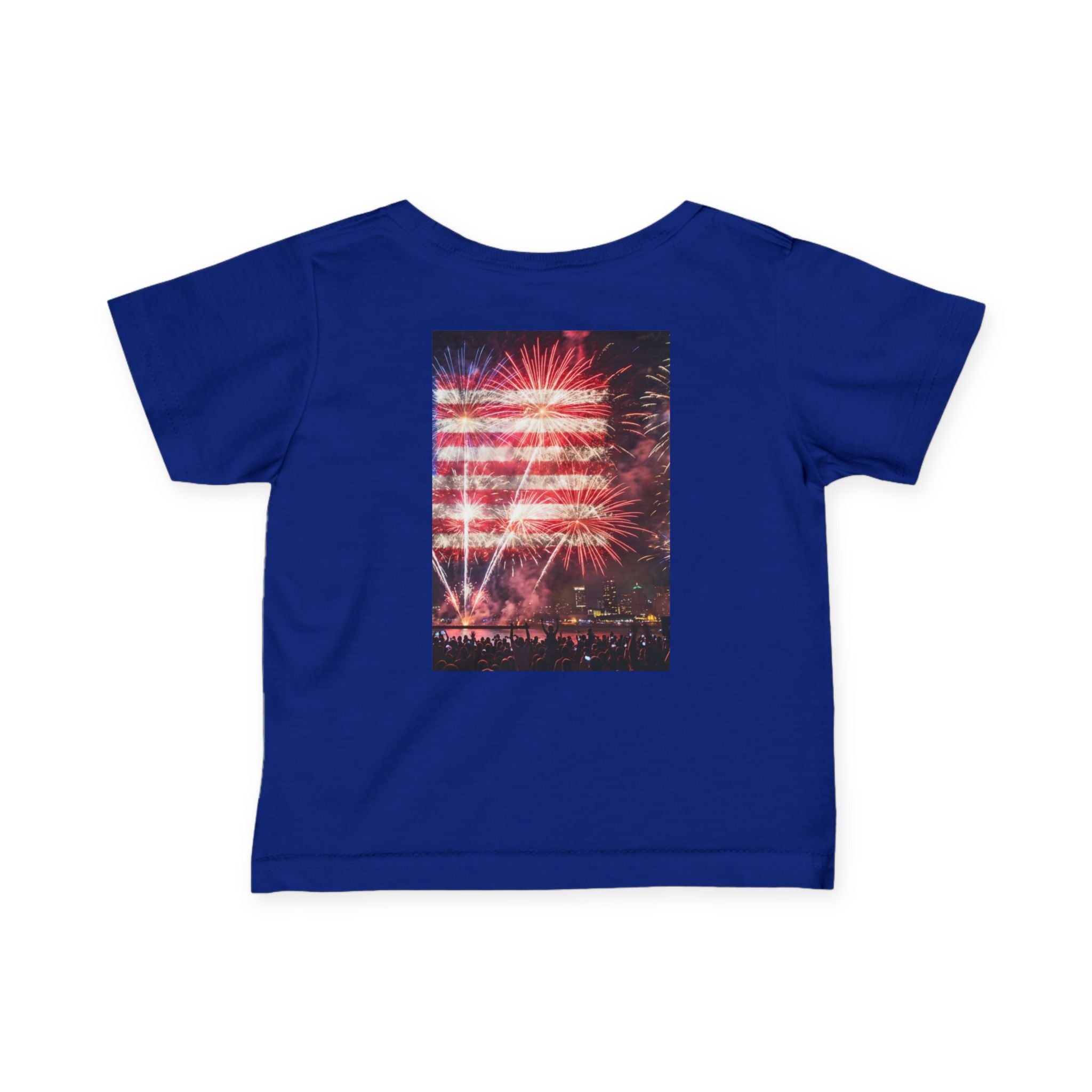 Infant Tee — Vintage Fireworks American Flag Graphic (4th of July Baby Shirt)