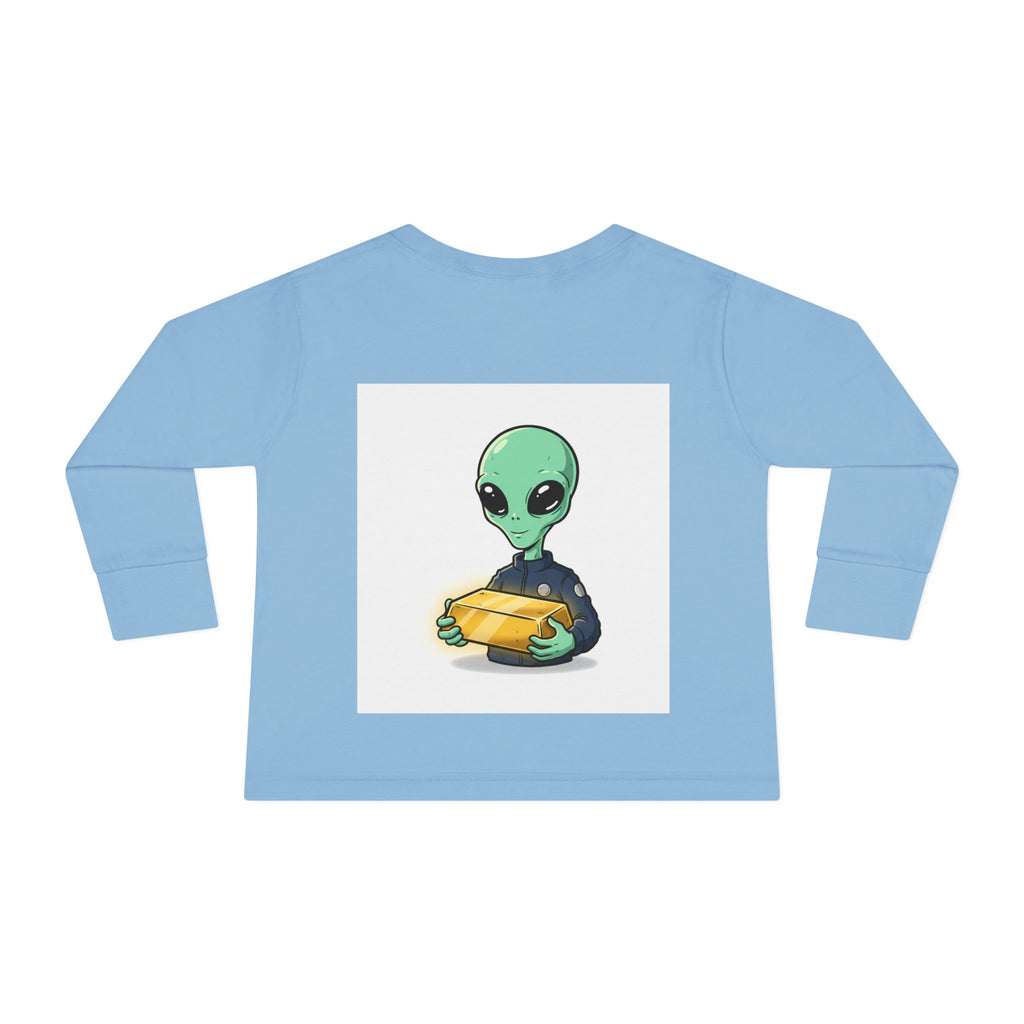 Alien Holding Gold Bar Toddler Long Sleeve Tee