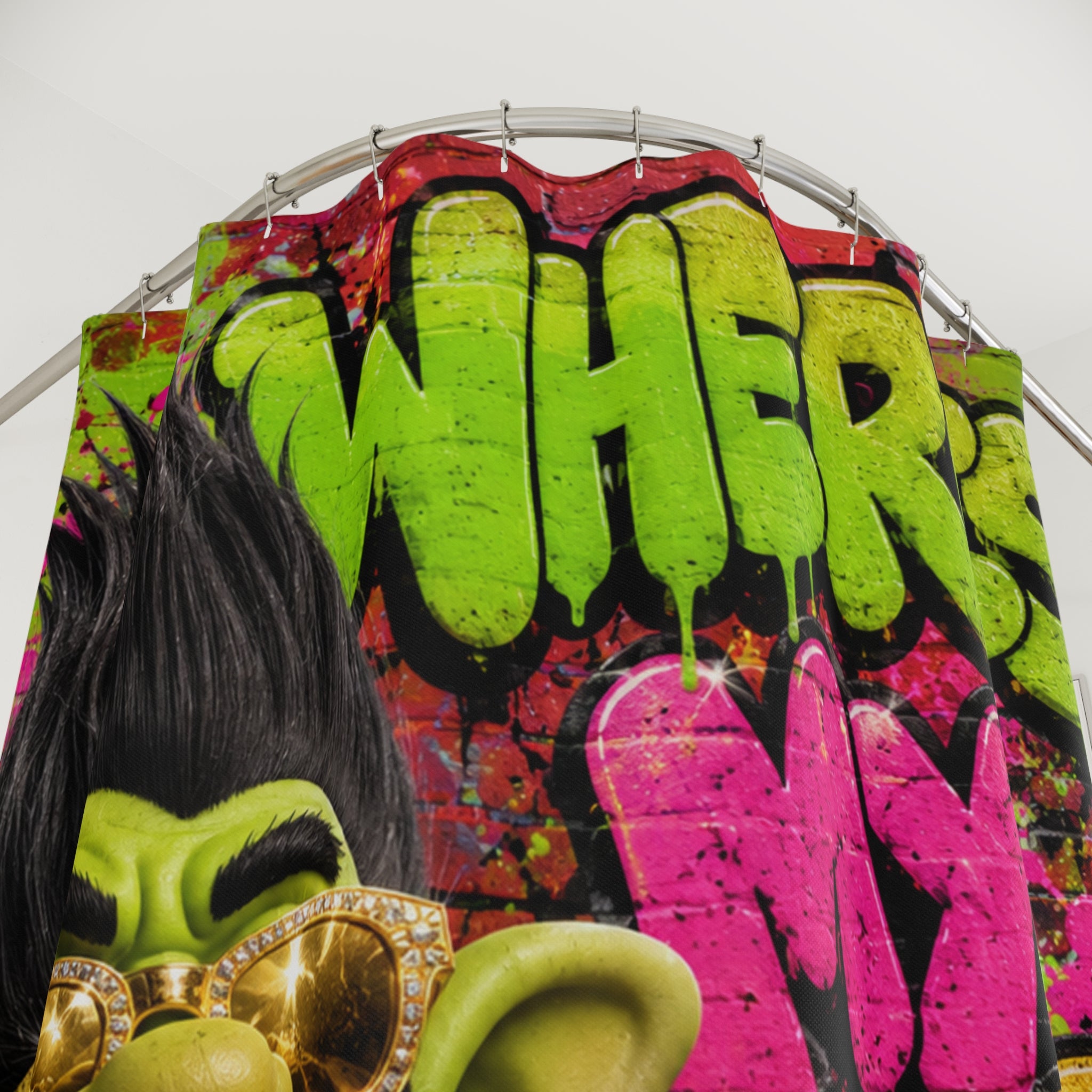 Troll Shower Curtain — 'Where's My Pot of Gold' Graffiti Bathroom Decor