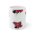 Heart Doodle Ceramic Mug — Red & Pink Sketch Hearts Coffee Cup