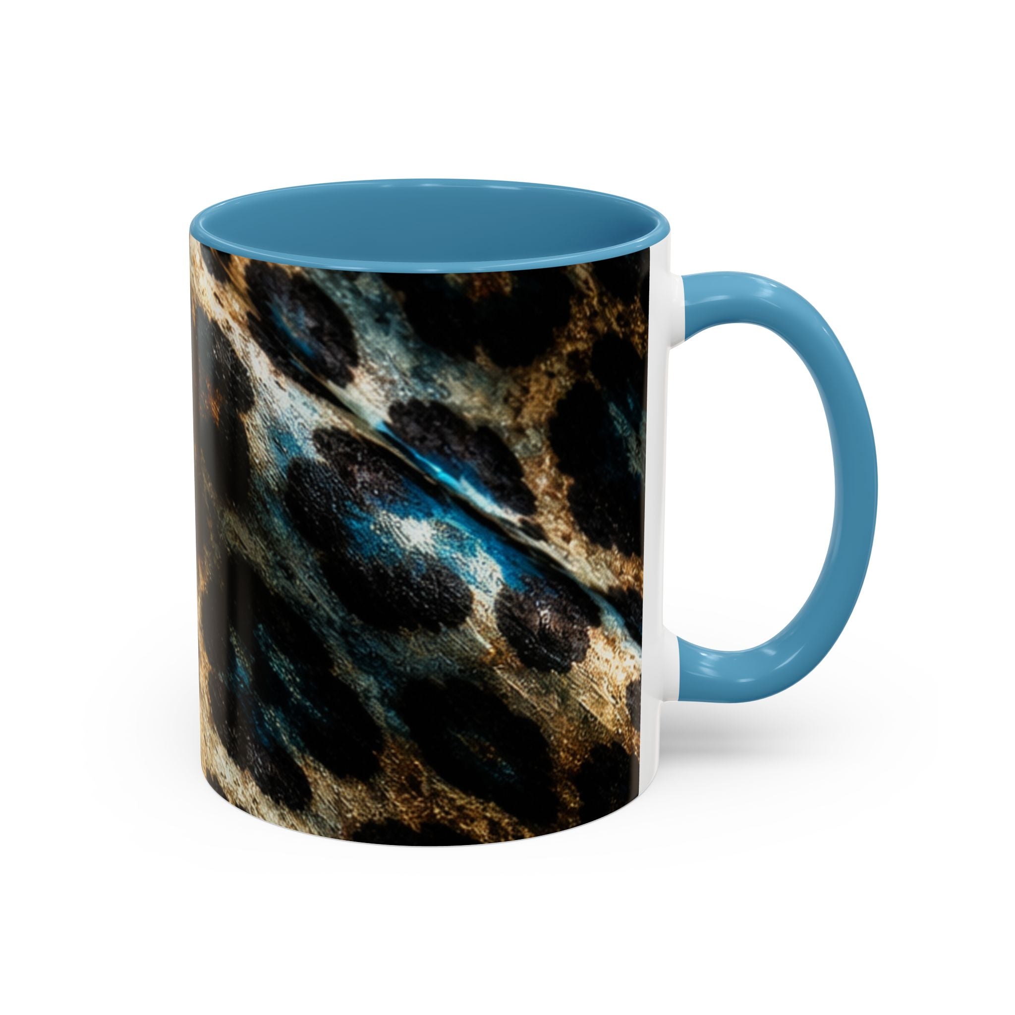 Teal Leopard Accent Coffee Mug — Bold Animal Print Ceramic Mug (11/15 oz)