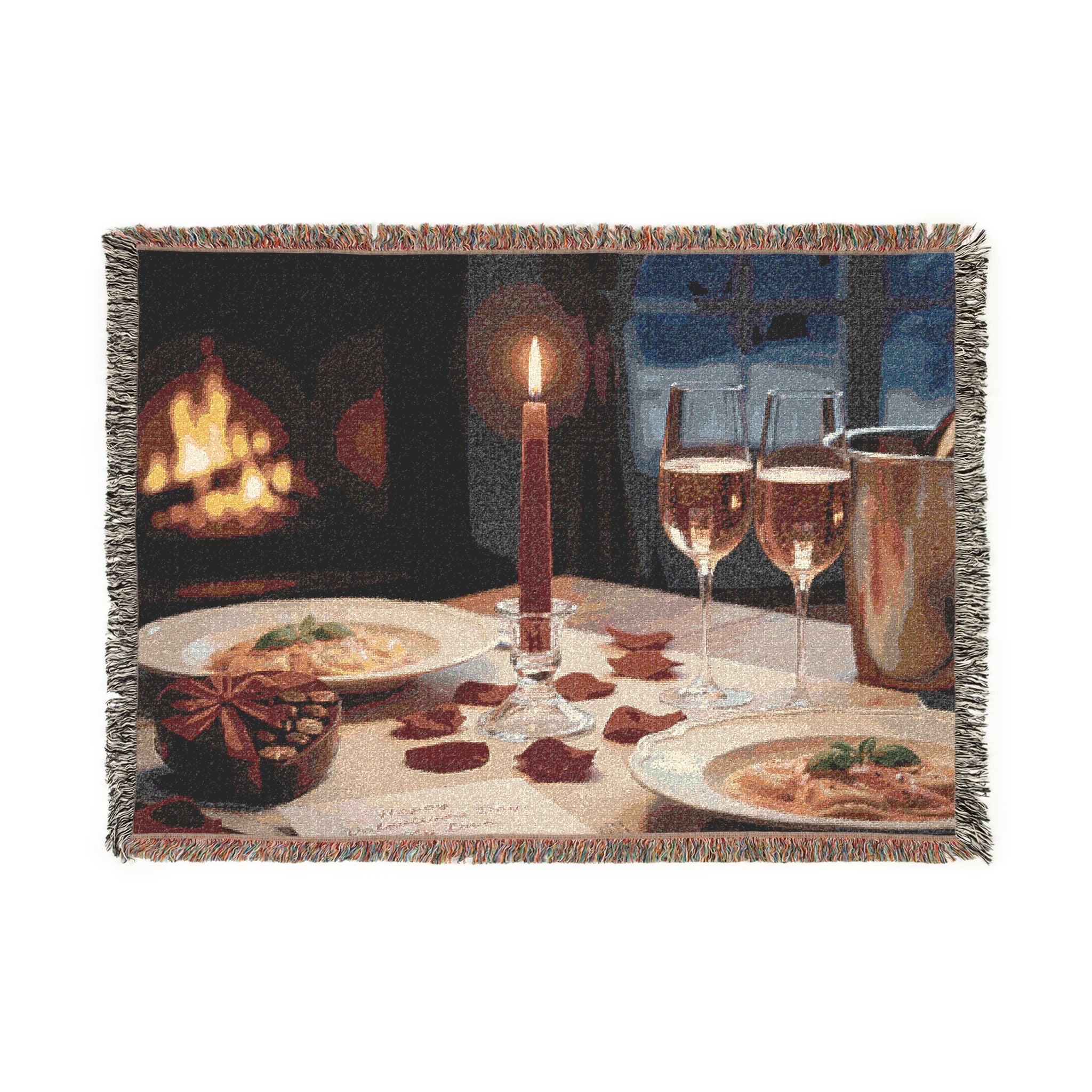Cozy Candlelit Dinner Woven Blanket