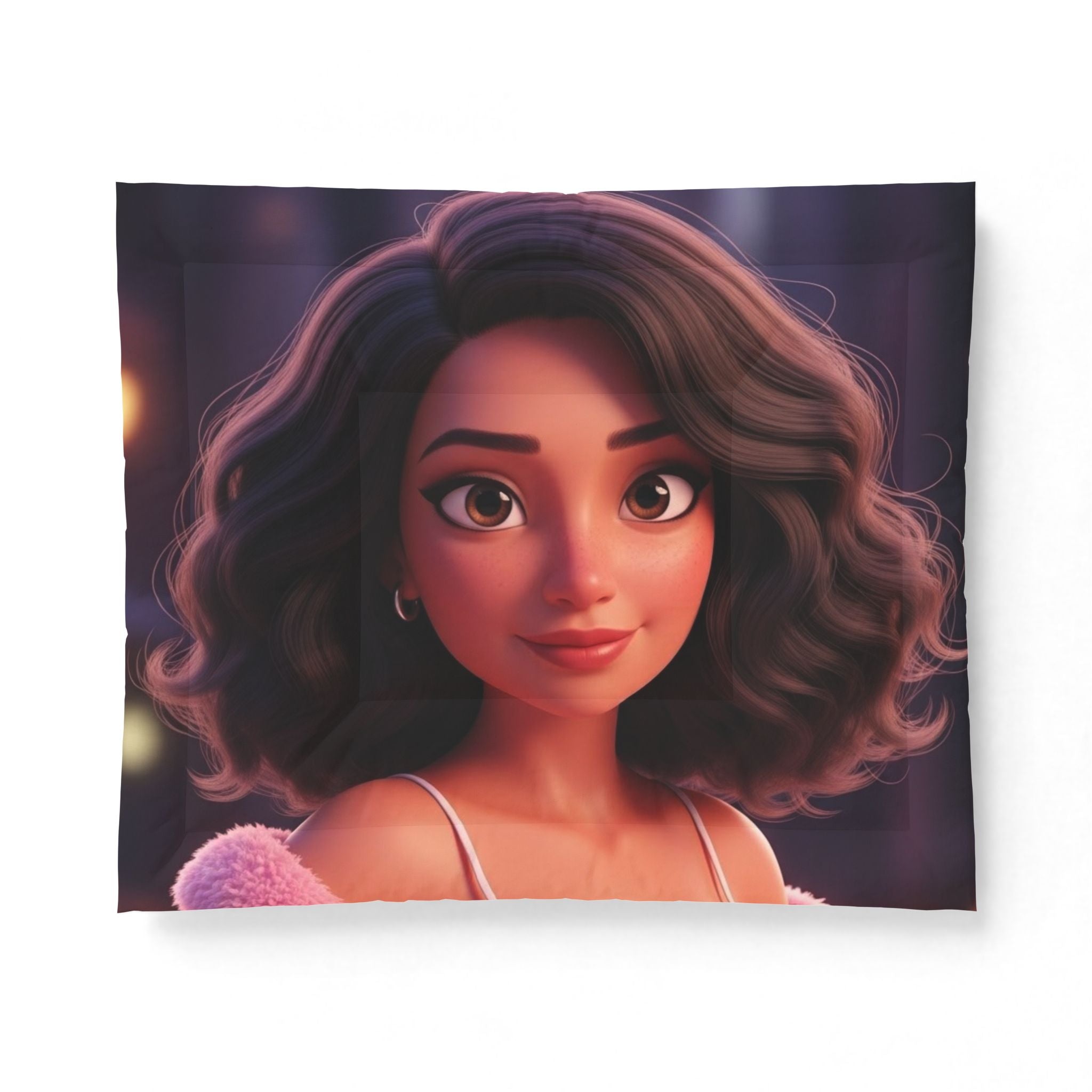 Animated Girl Portrait Cotton Comforter — Cozy Bedroom Throw for Teens & Kids