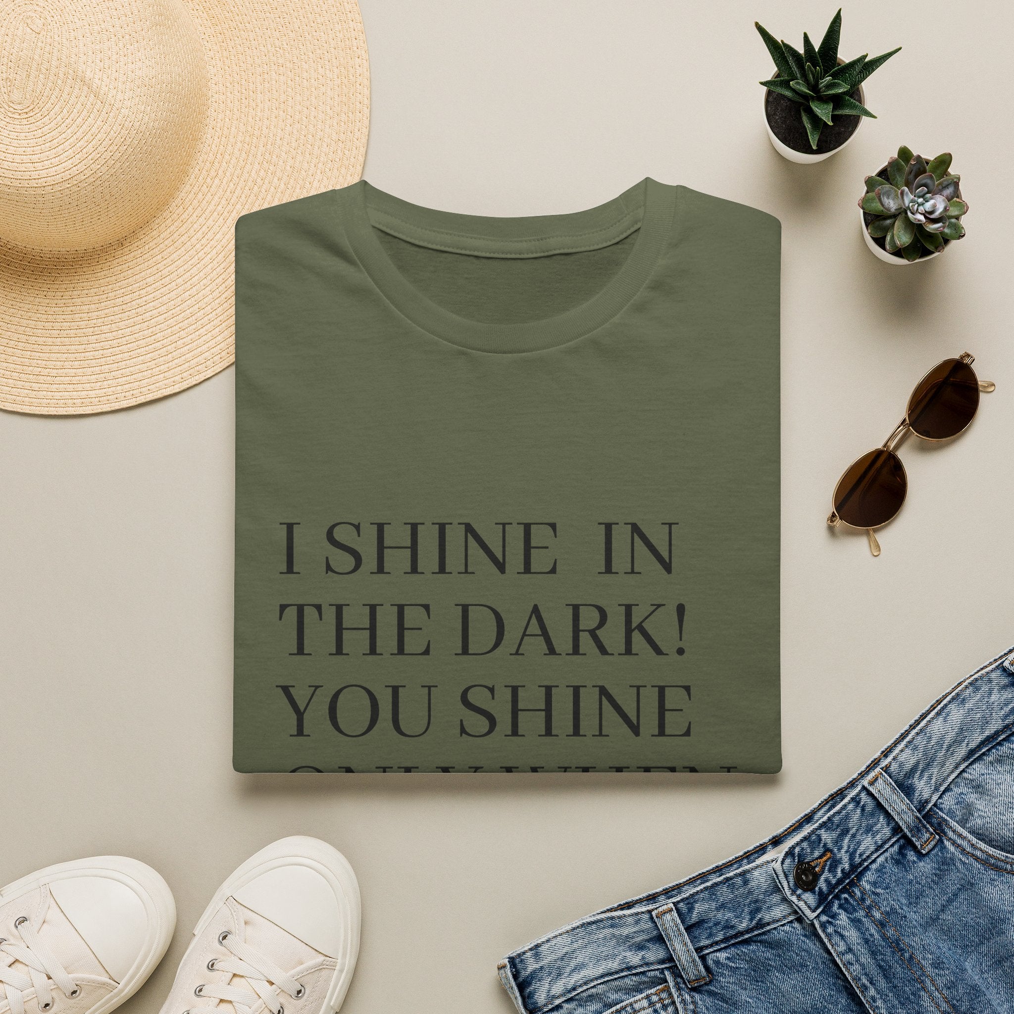 I Shine in the Dark Graphic T-Shirt — Bold Text Tee with Witty Quote
