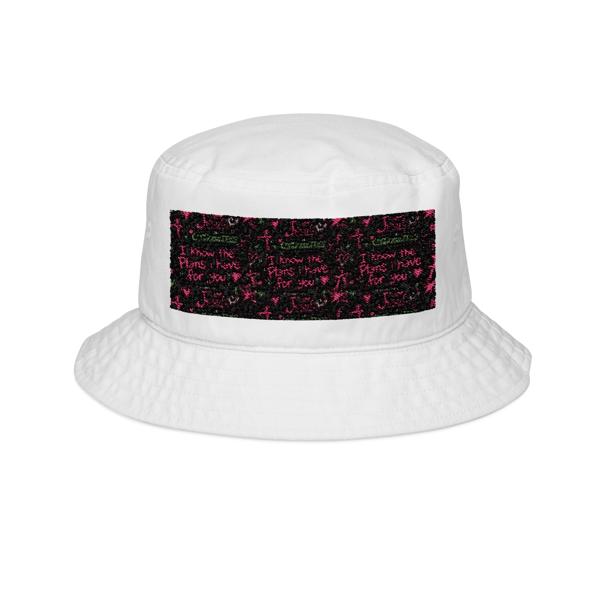 Embroidered Rose Hedge Bucket Hat — Floral Garden Patch Embroidery