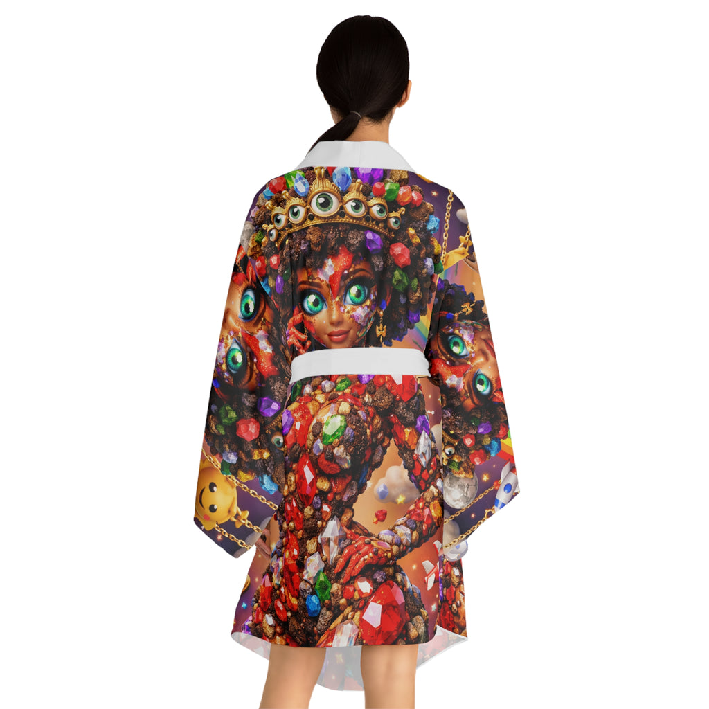 Colorful Gem Goddess Kimono — Long Sleeve Printed Robe
