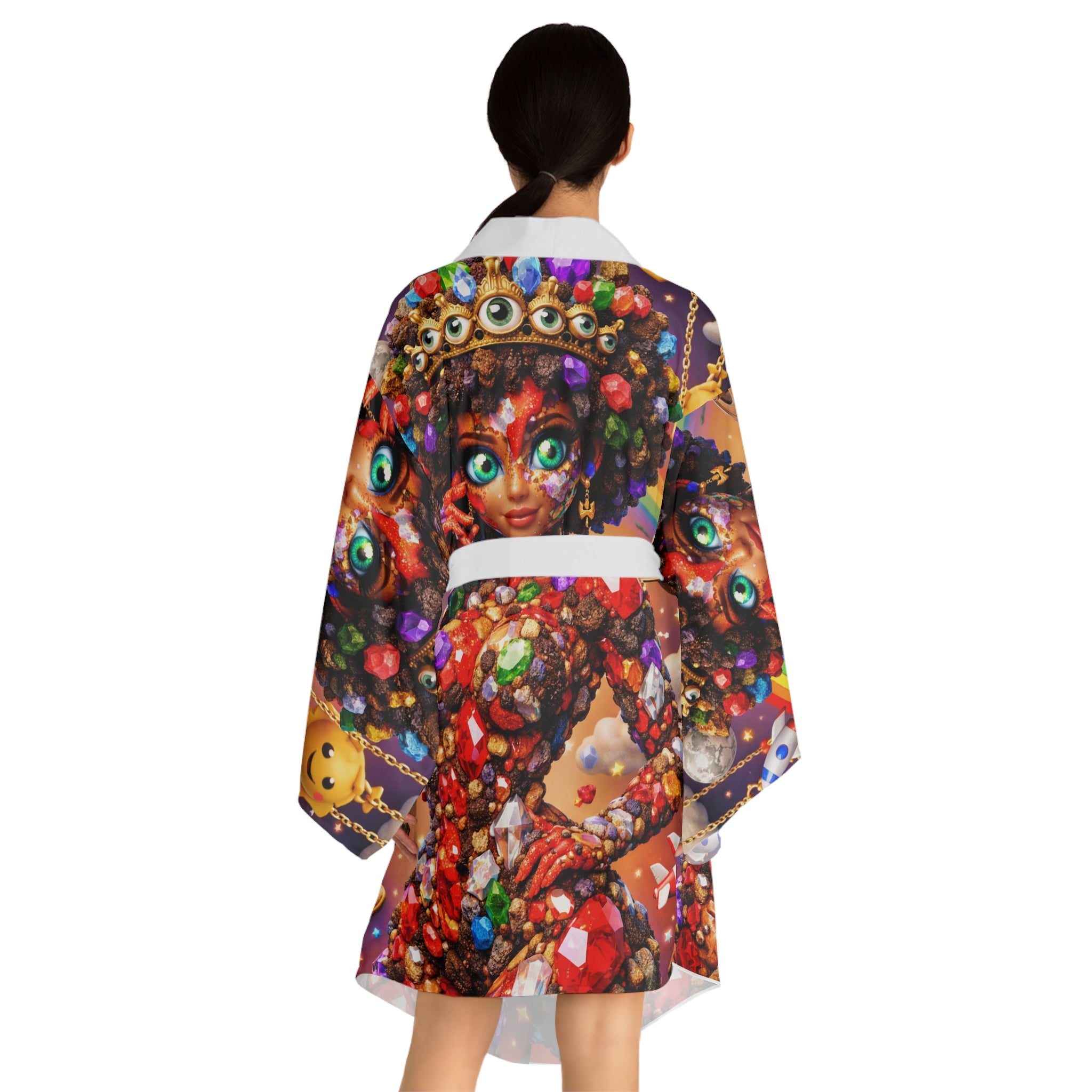 Colorful Gem Goddess Kimono — Long Sleeve Printed Robe