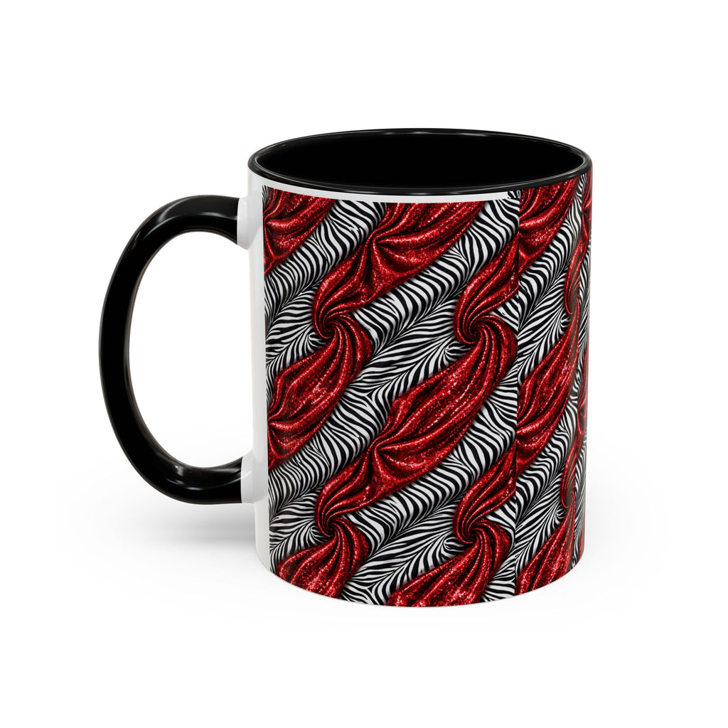 Red & Black Abstract Wave Accent Coffee Mug — Bold Patterned 11/15oz Ceramic