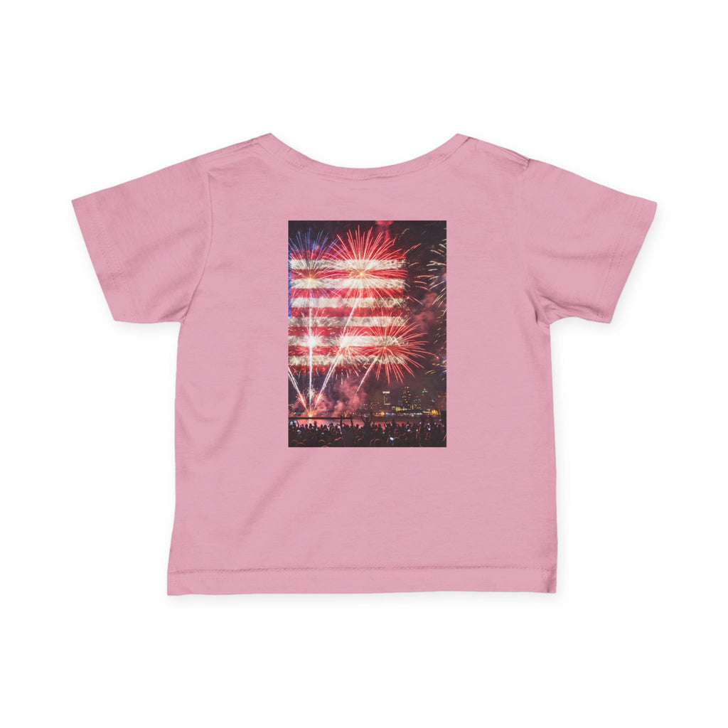 Infant Tee — Vintage Fireworks American Flag Graphic (4th of July Baby Shirt)