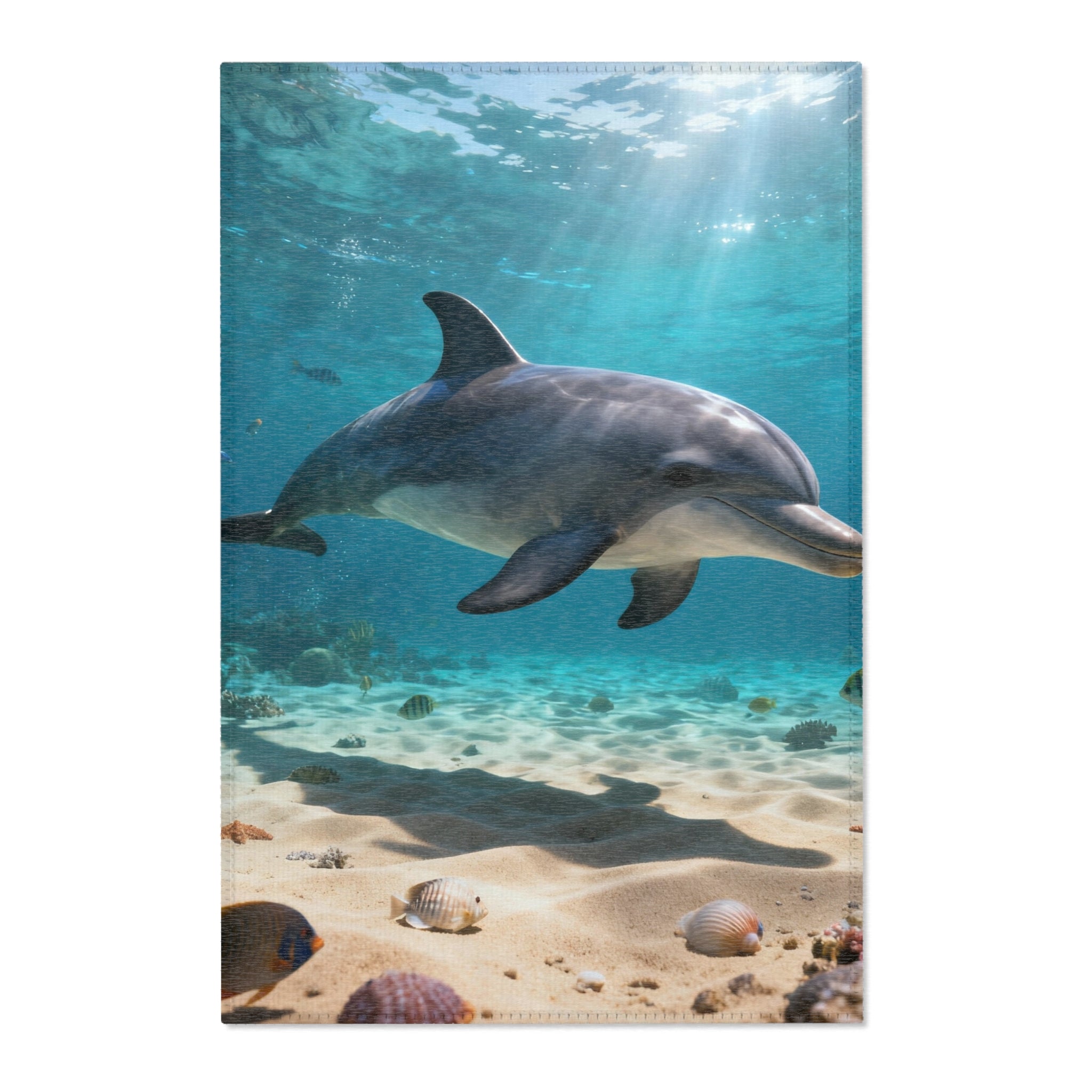 Dolphin Underwater Area Rug — Ocean Sea Life Beach Decor