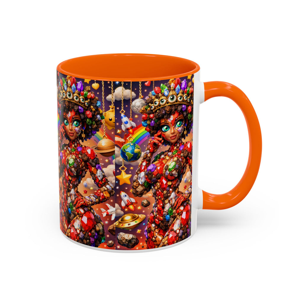 Celestial Candy Goddess Accent Coffee Mug — Colorful Cosmic Fantasy 11/15oz