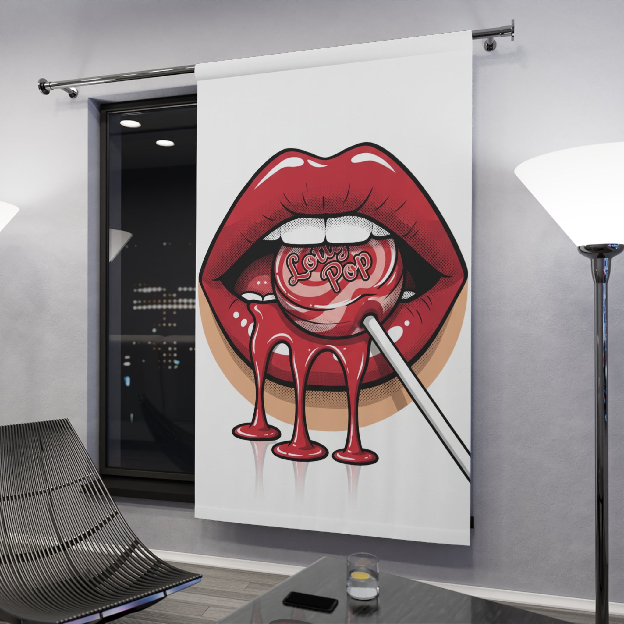 Candy Drip Window Curtain — Red Lips Lollipop Decorative Panel