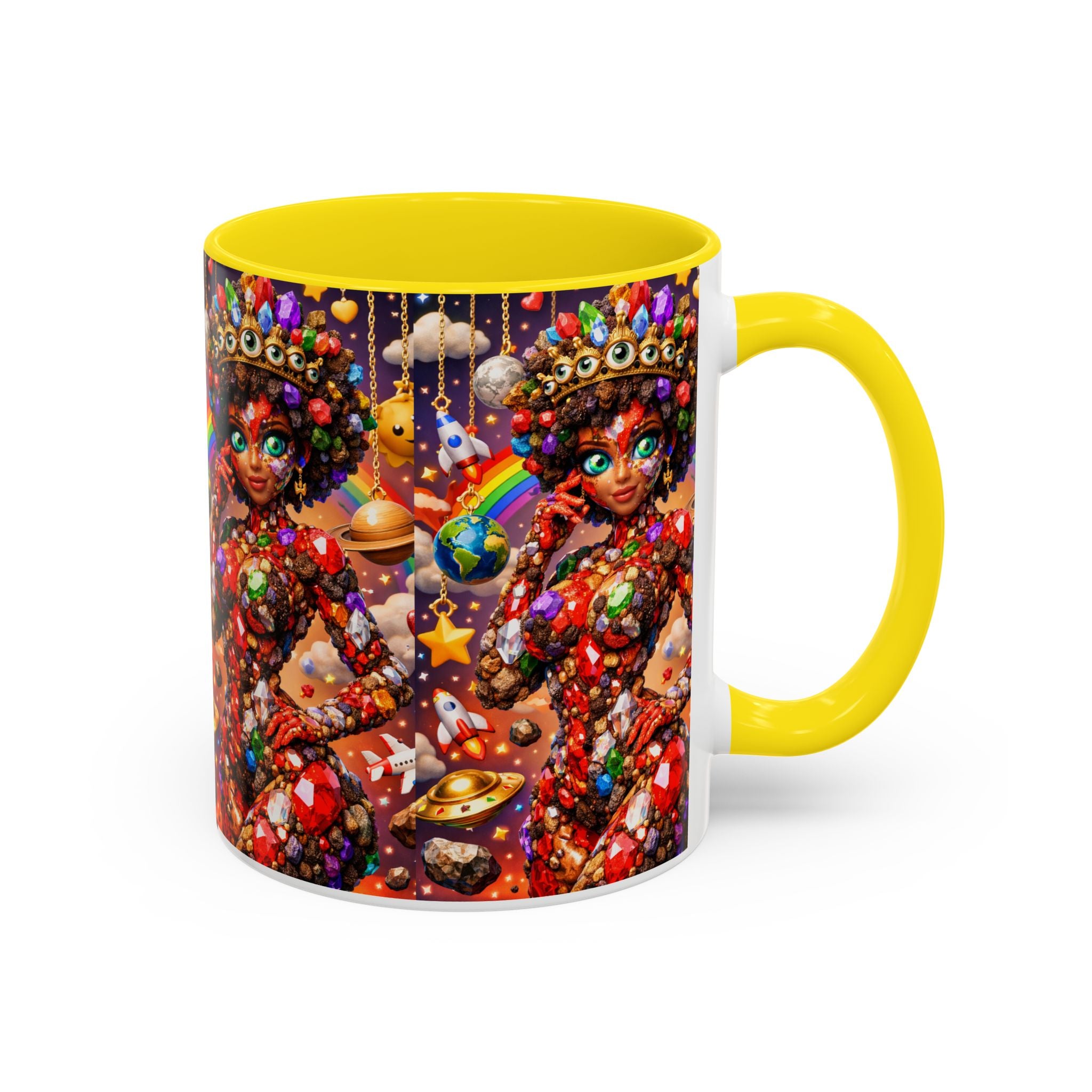 Celestial Candy Goddess Accent Coffee Mug — Colorful Cosmic Fantasy 11/15oz