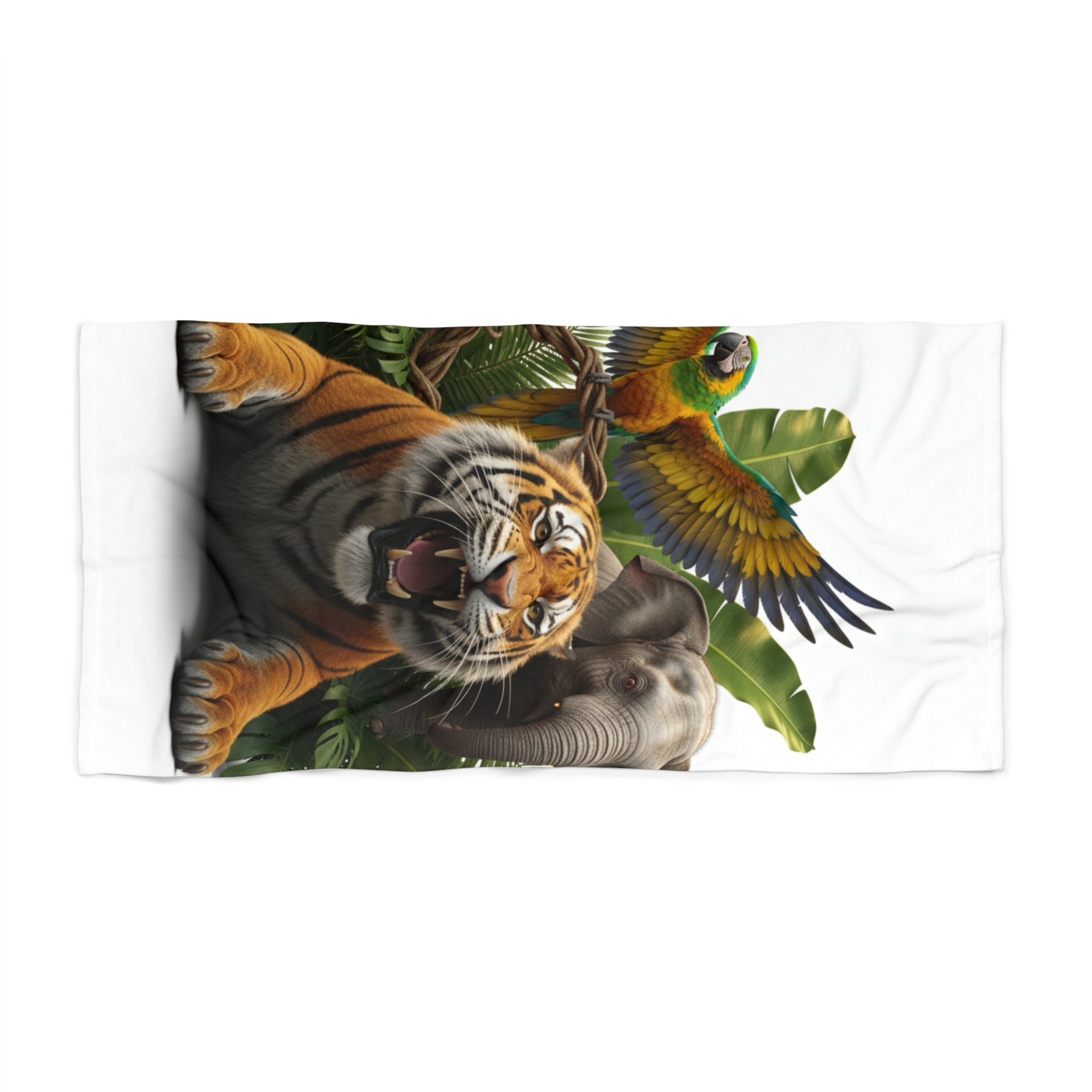 Beach Towel — Tropical Tiger & Parrot Print